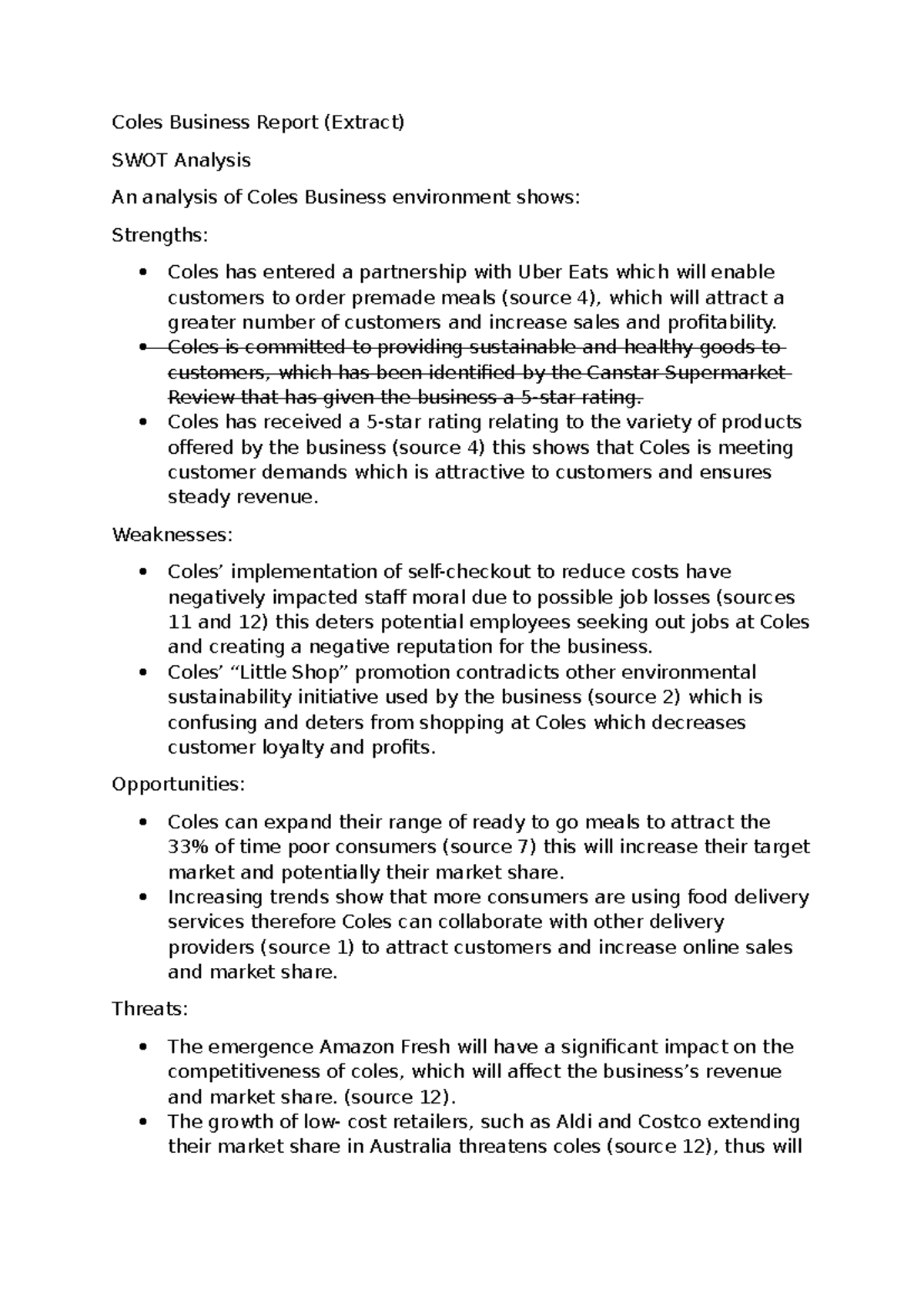 Coles Business Report: SWOT Analysis Insights and Implications - Studocu