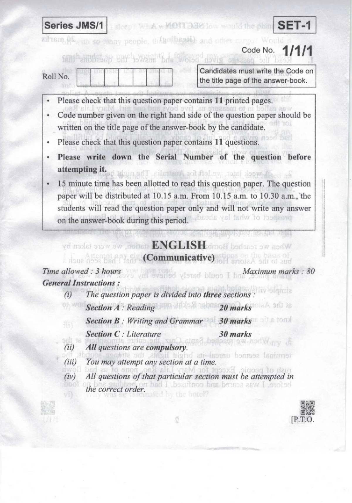CBSE Class 10 English Communicative - SET 1 QP 2020 Exam Paper - Studocu