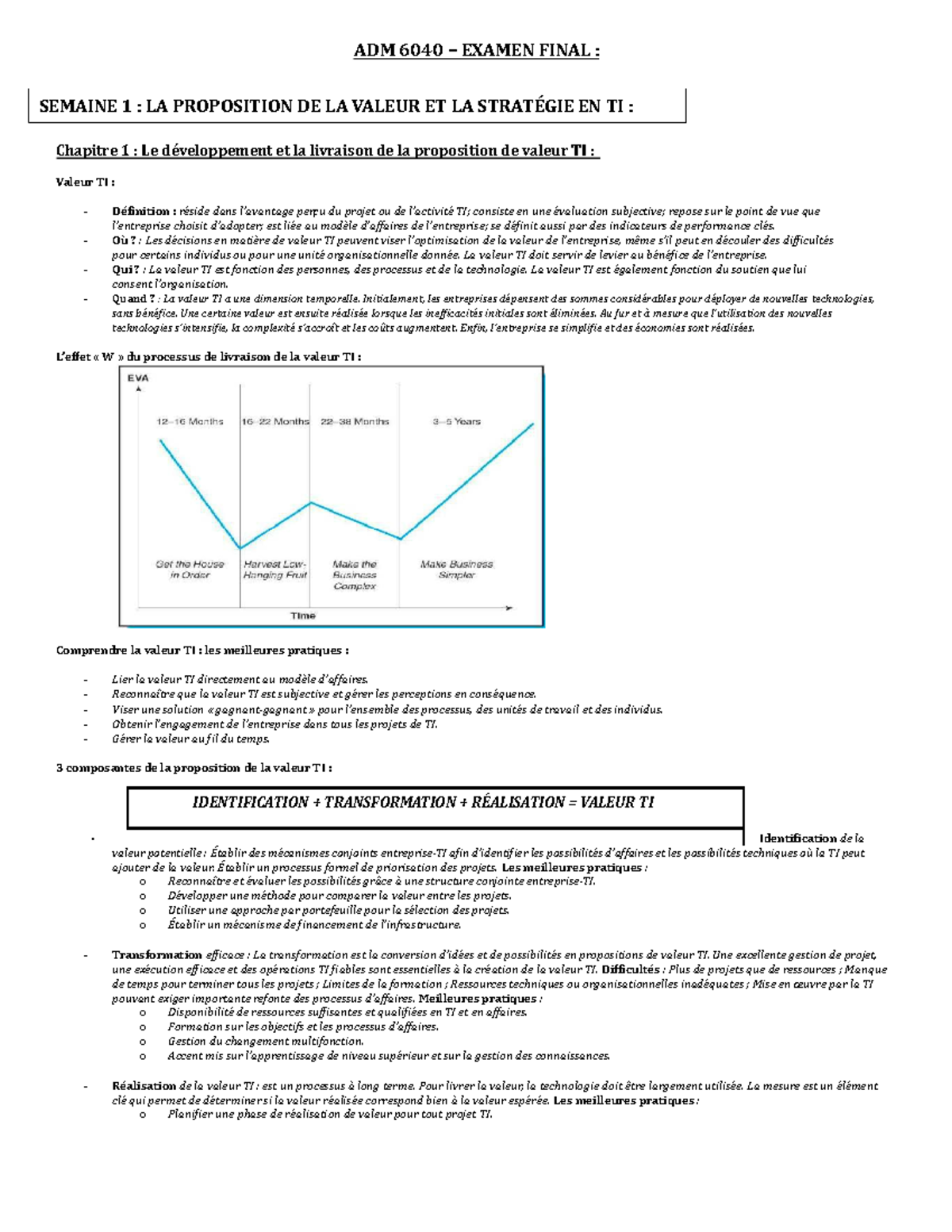 ADM 6040 - Notes de cours pour l'Examen final : La valeur en TI - Studocu