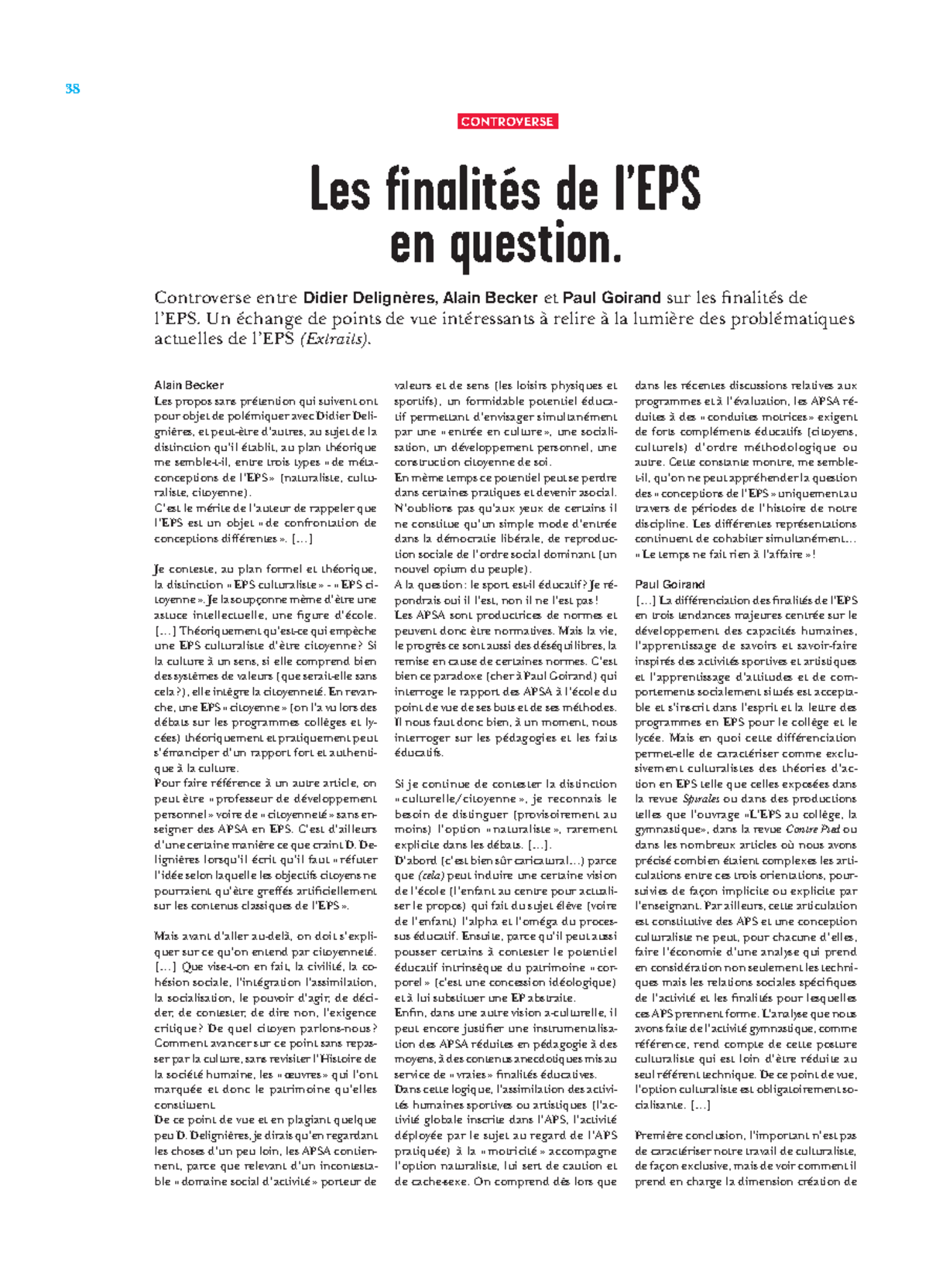Delignières Finalités de l'EPS - Alain Becker Les propos sans ...