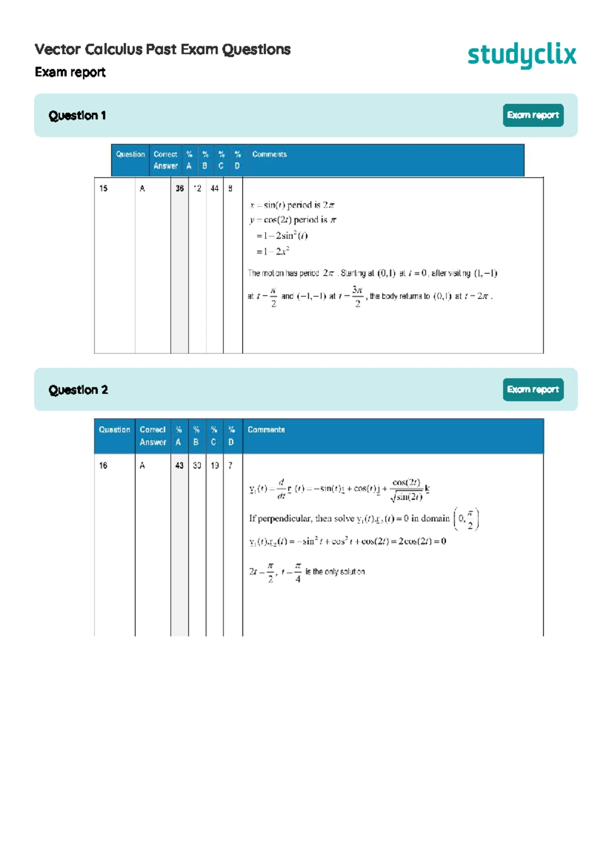 Vector Calculus Past Exam Questions Questions - Vector Calculus Past ...
