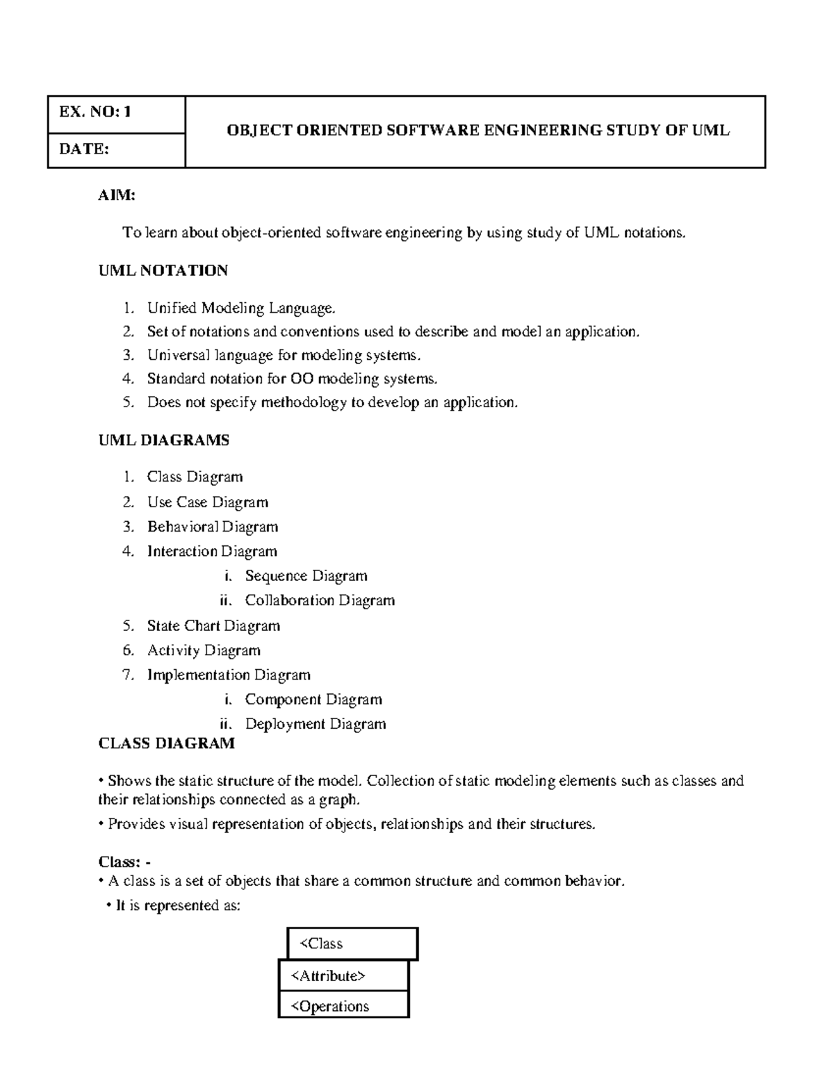 CCS356 Object Oriented Software Engineering Lab Manual: UML Study - Studocu