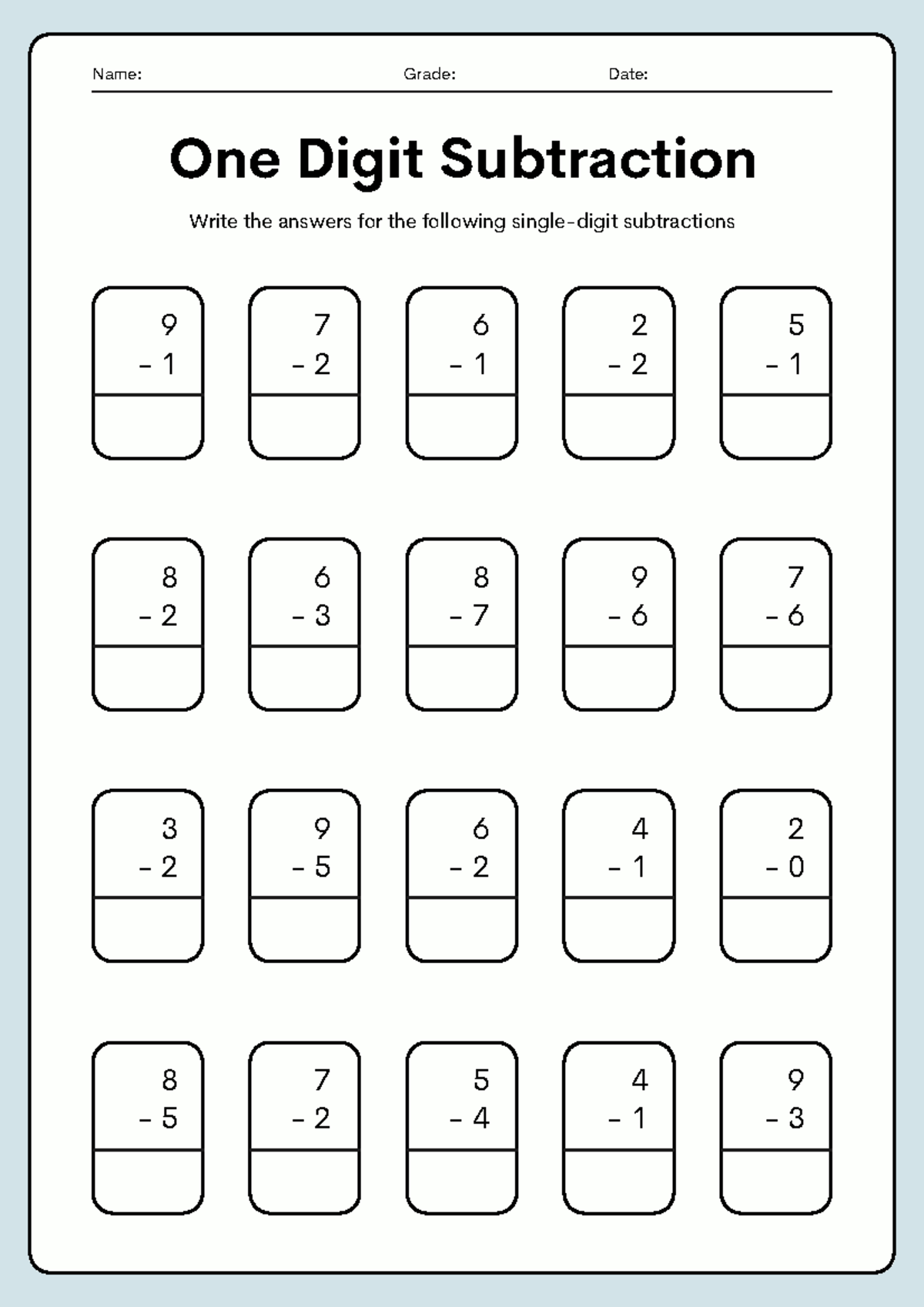 One Digit Subtraction Worksheets (Colorful & Monochrome) - Studocu