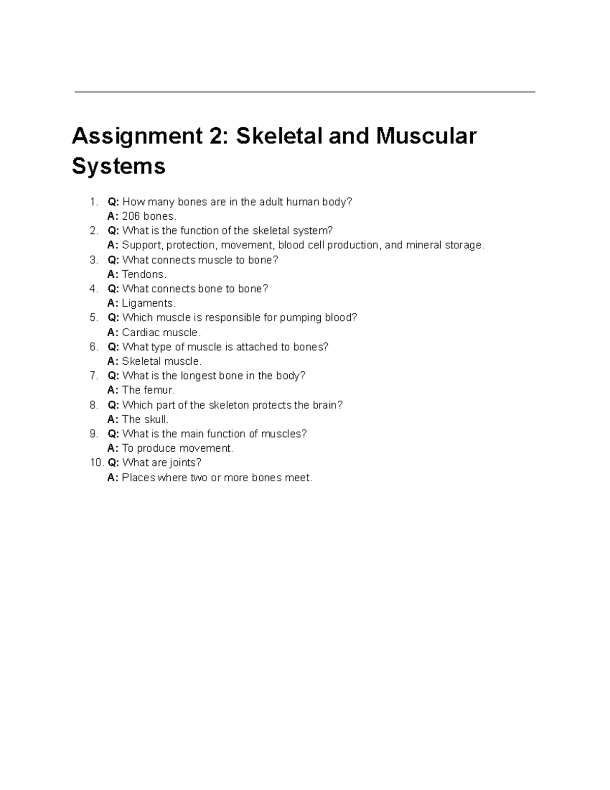 Assignment 2: Skeletal & Muscular Systems Overview - Studocu