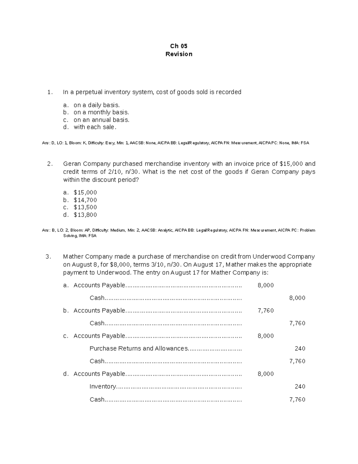 Final Exam Revision: Accounting Principles - Chapter 5 Insights - Studocu