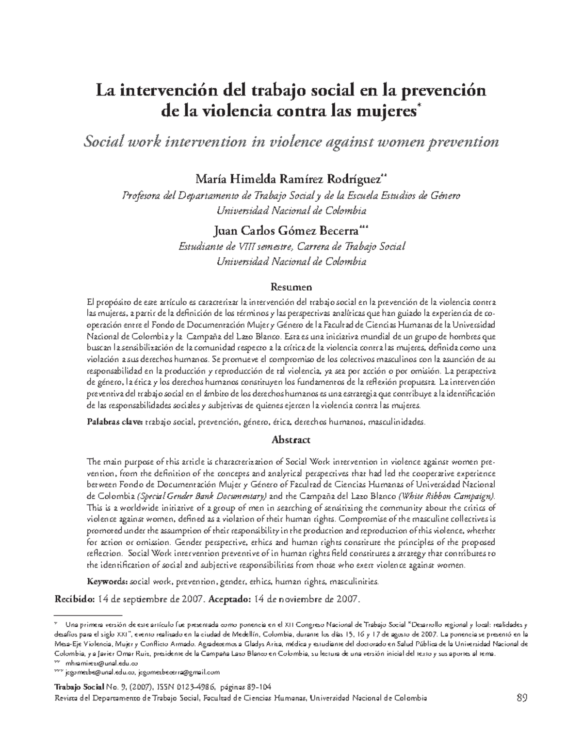 Intervención del Trabajo Social en Prevención de Violencia de Género ...