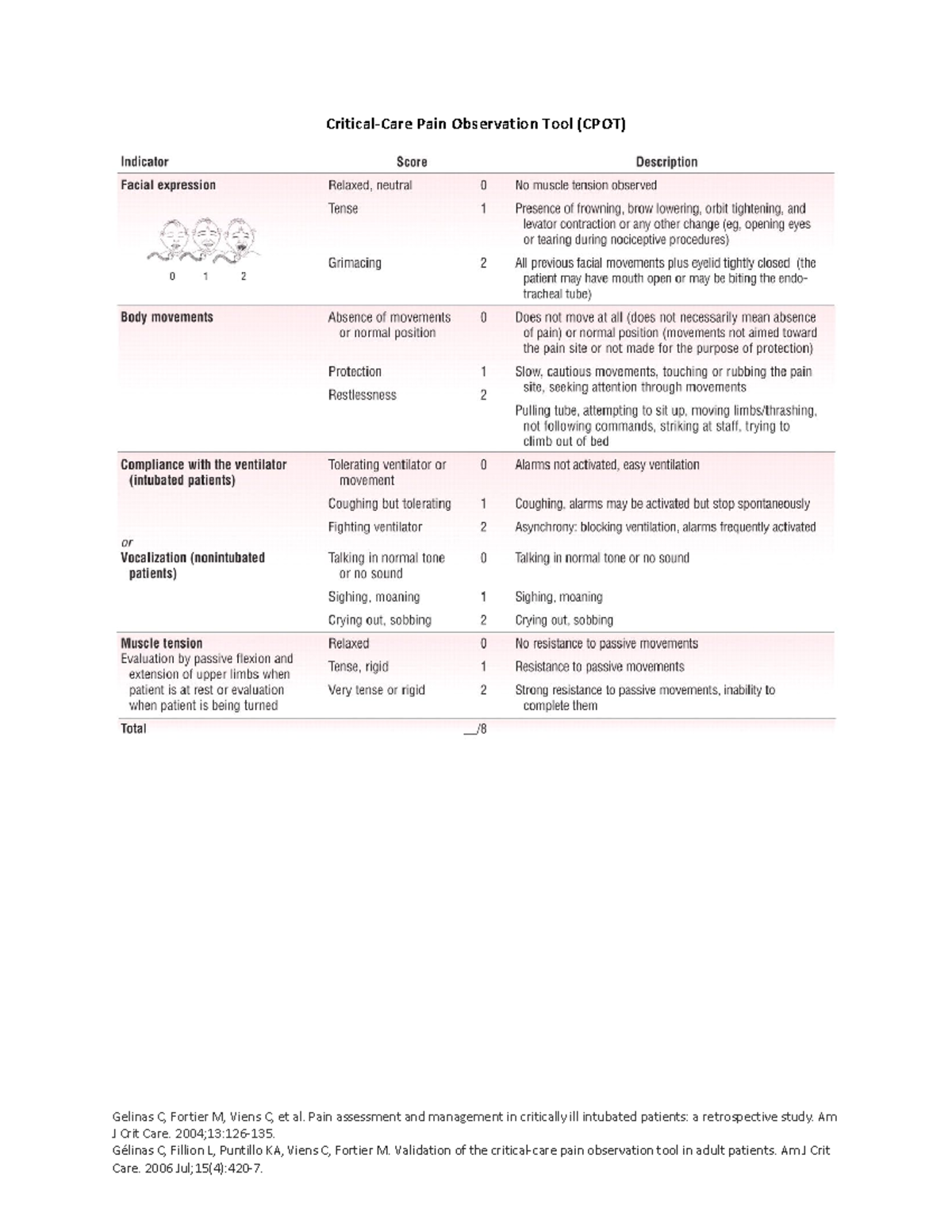 CPOT Tool - assessments - NURSING 315 - Gelinas C, Fortier M, Viens C ...
