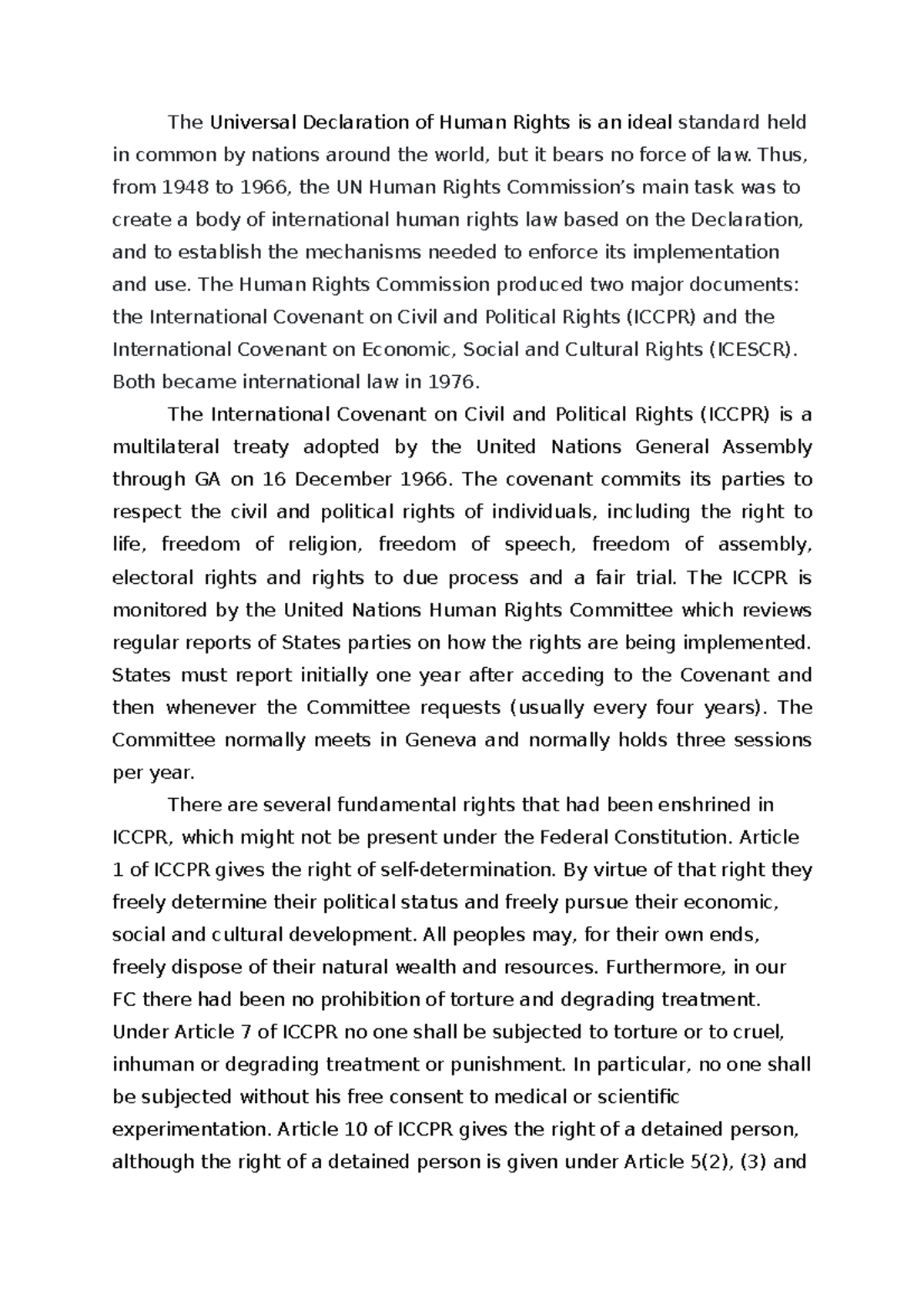 ICCPR Analysis and Notes on Ratification Implications - Studocu
