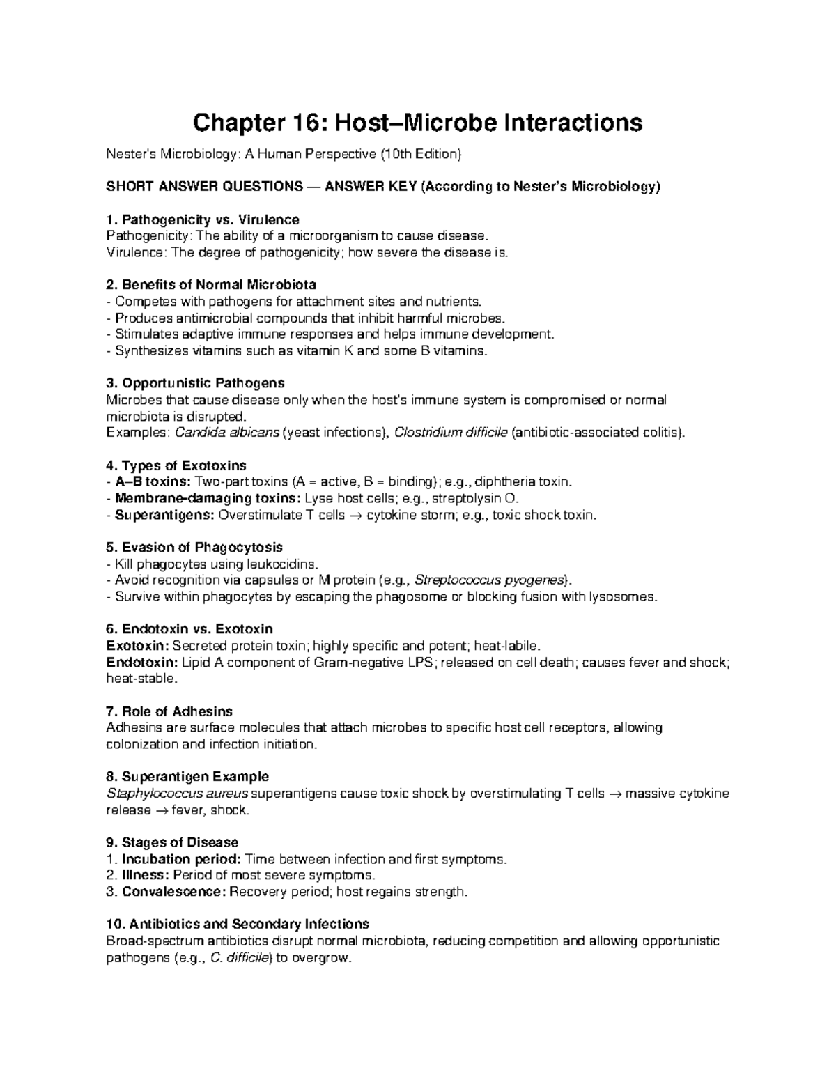 Chapter 16: Host-Microbe Interactions Study Guide & Answer Key - Studocu