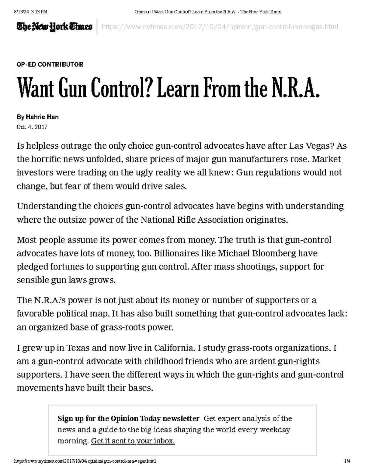 Lessons from the N.R.A. for Gun Control Advocacy Strategies - Studocu