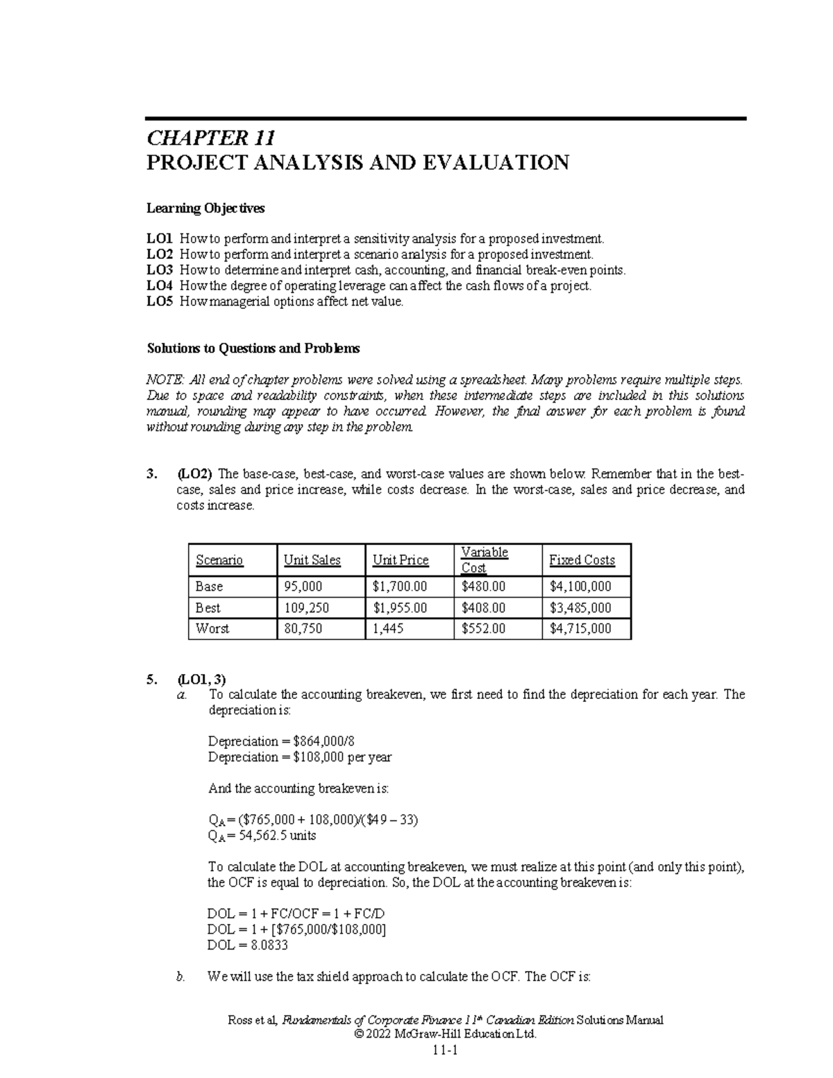 Chapter 11 Solutions: Project Analysis & Evaluation - Fin 301 - Studocu
