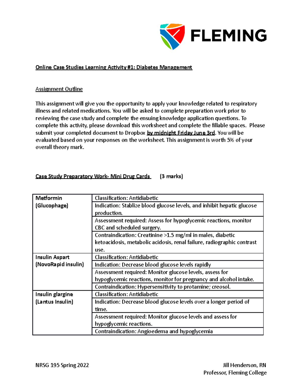 NRSG 195 - Assignment #2: Diabetes Management Case Study Insights - Studocu