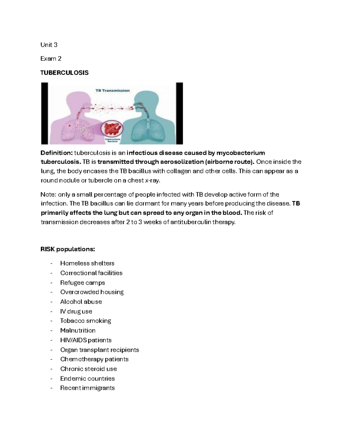 Exam 2: Tuberculosis Overview and Key Concepts - Studocu