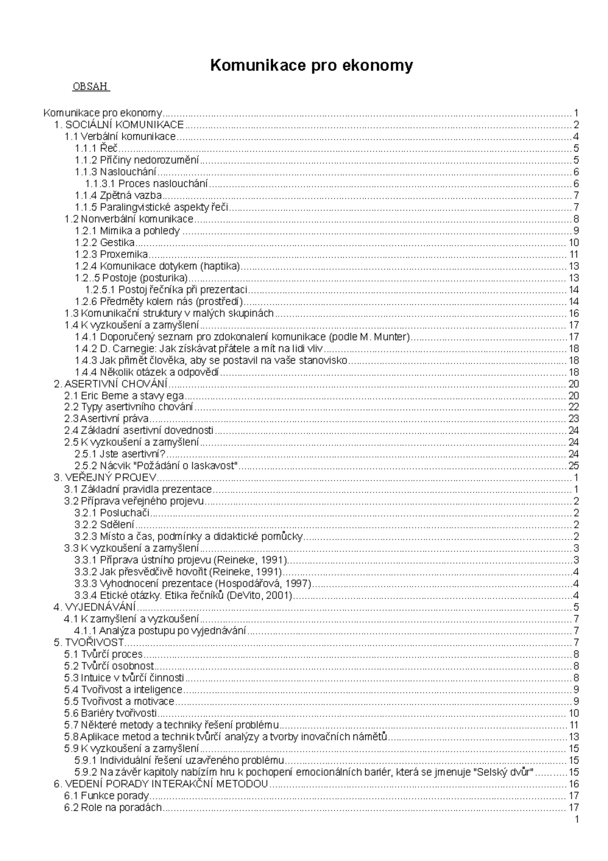 Skripta - Sociální komunikace a rétorika pro ČZU - Document Preview