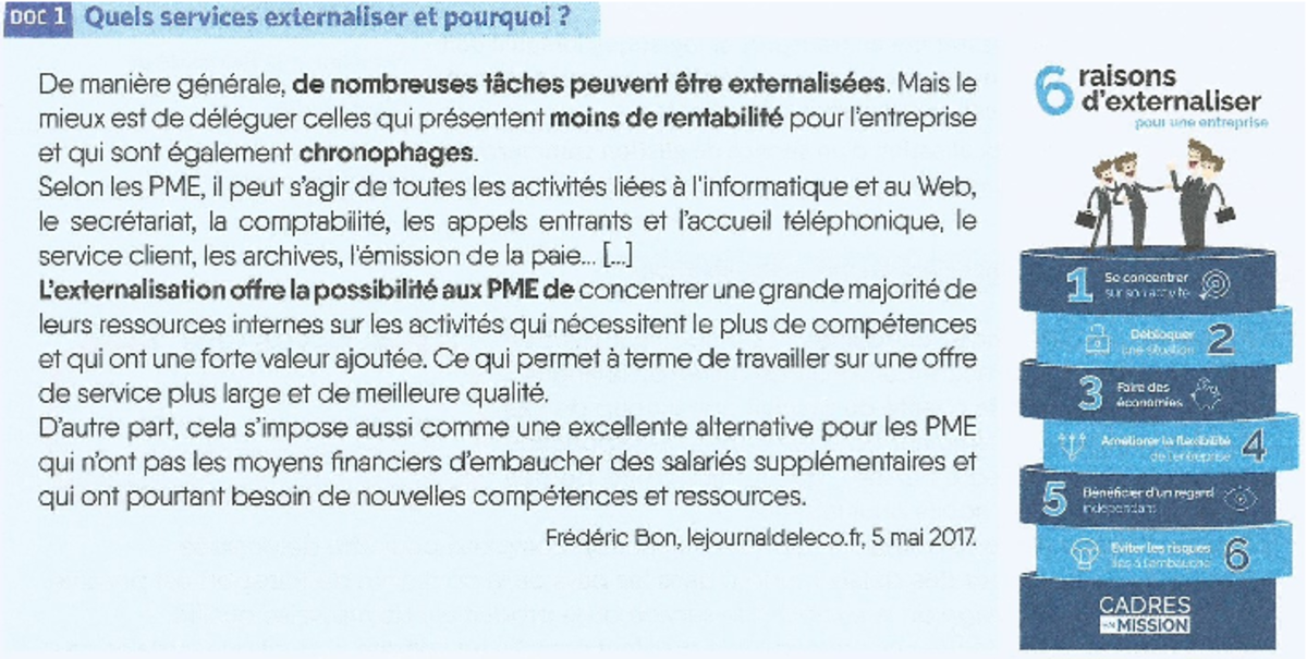 DOC 1 - Externalisation des Services : Avantages et Stratégies - Studocu