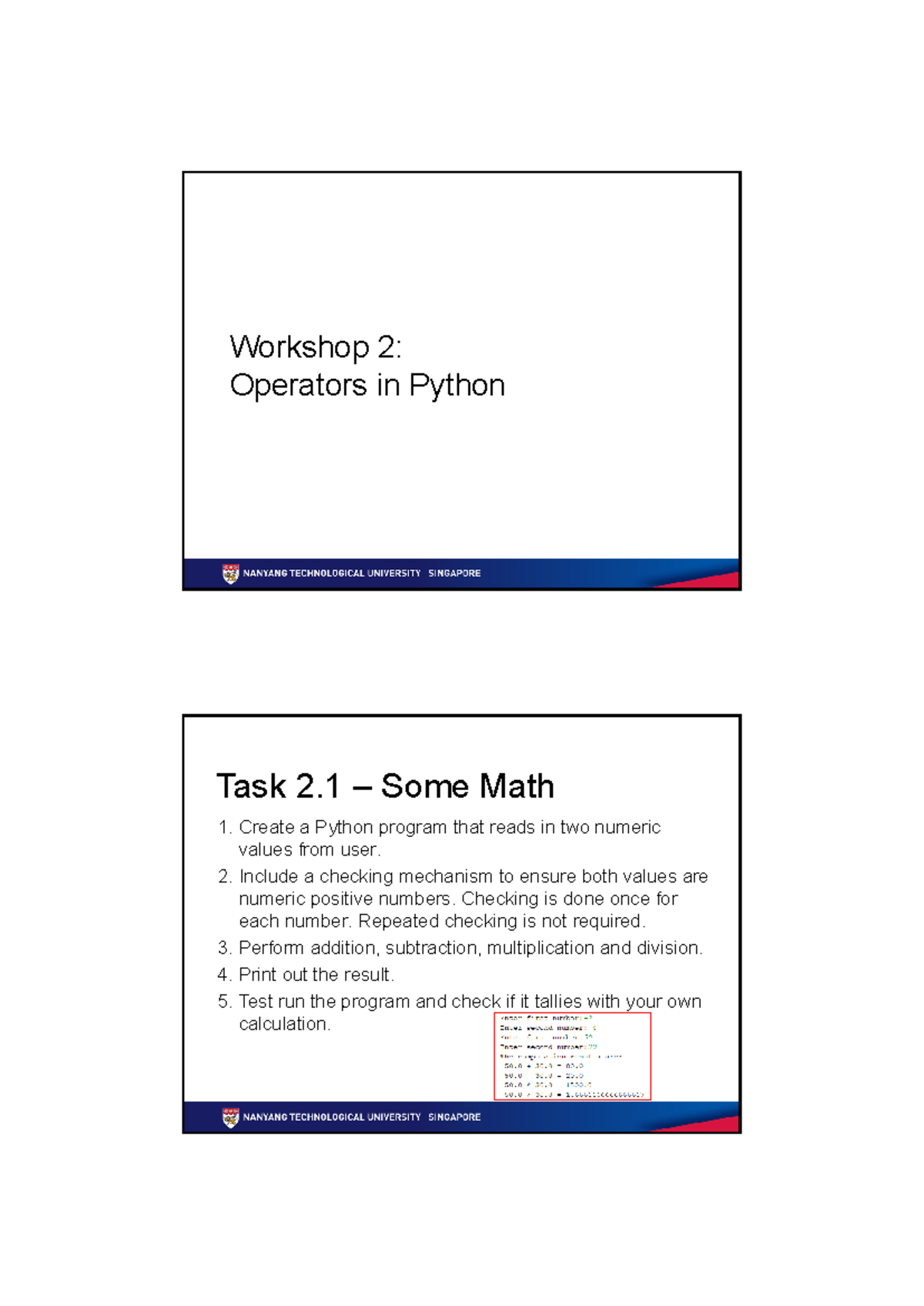 S02 Workshop - Operators and Math Tasks in Python - Studocu