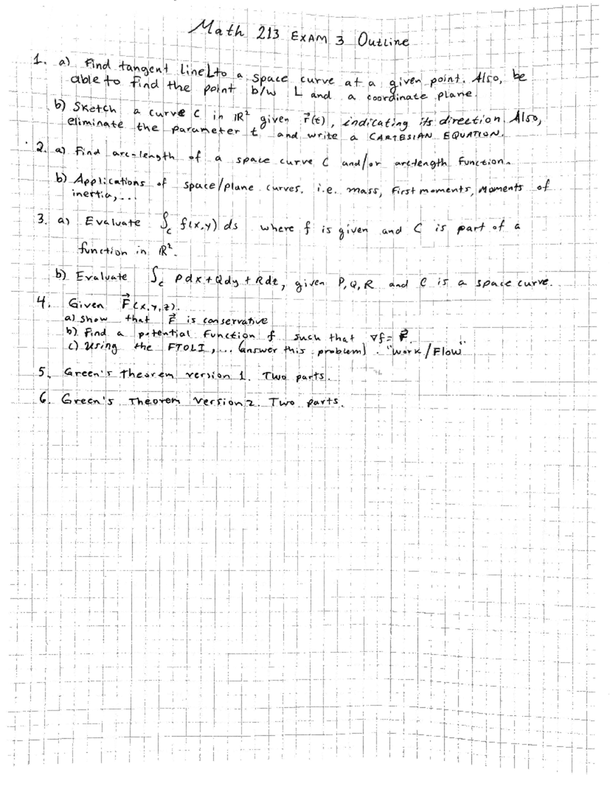 Math 213 Exam 3 Outline: Functions, Curves & Theorems Overview - Studocu