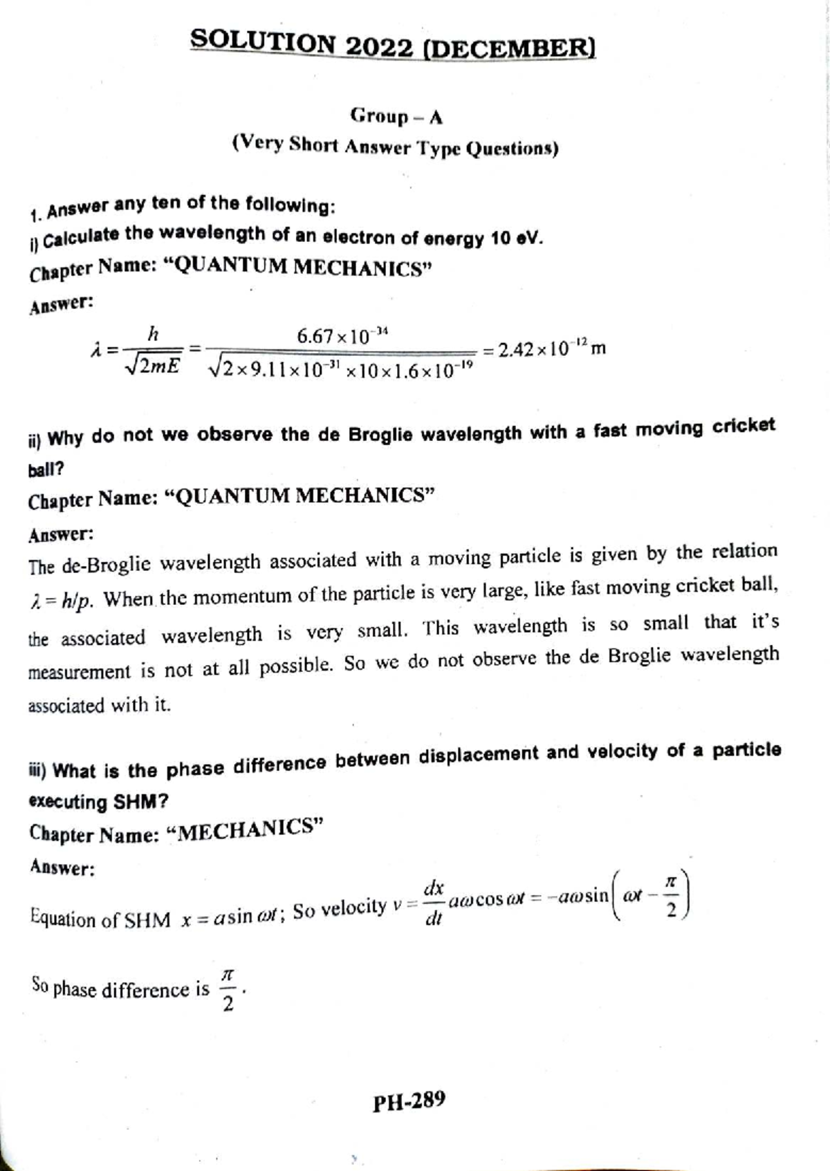 Physics PYQ with Answers (2022-2023) - Group A & B - Studocu