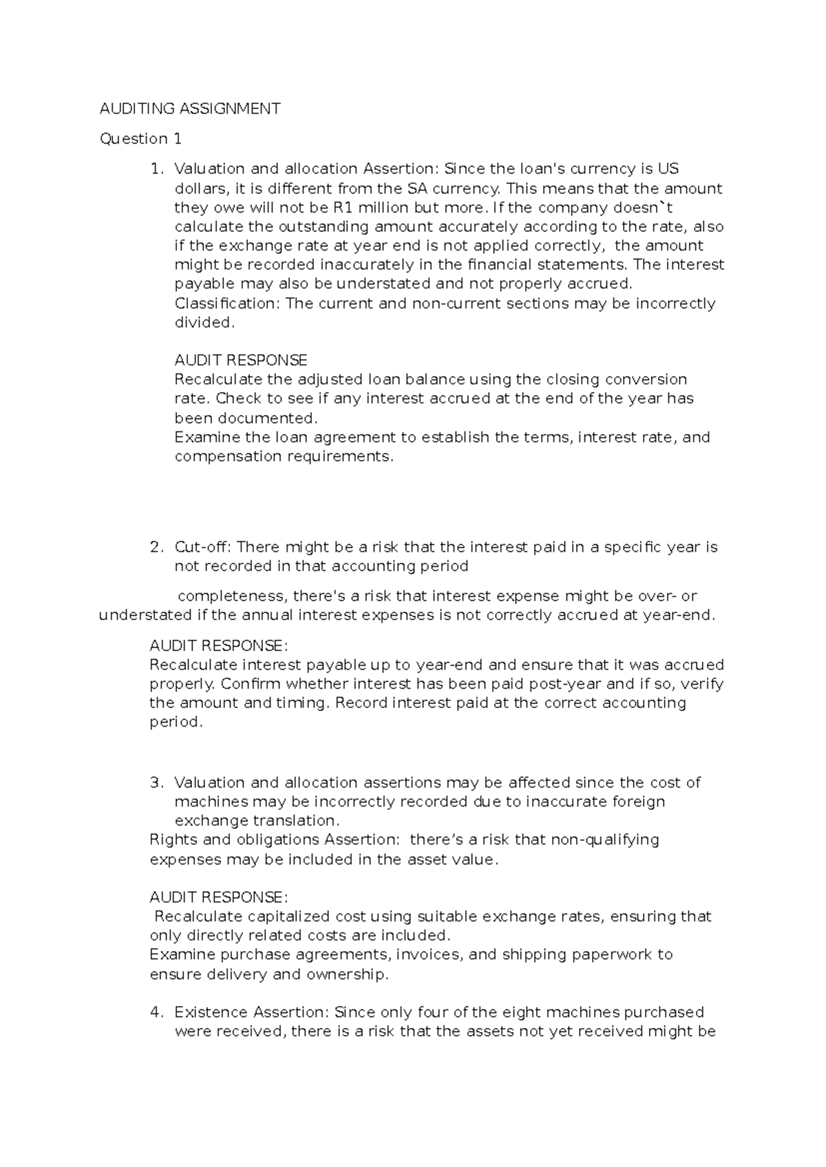 AUDITING ASSIGNMENT: Valuation, Allocation & Assertions Analysis - Studocu