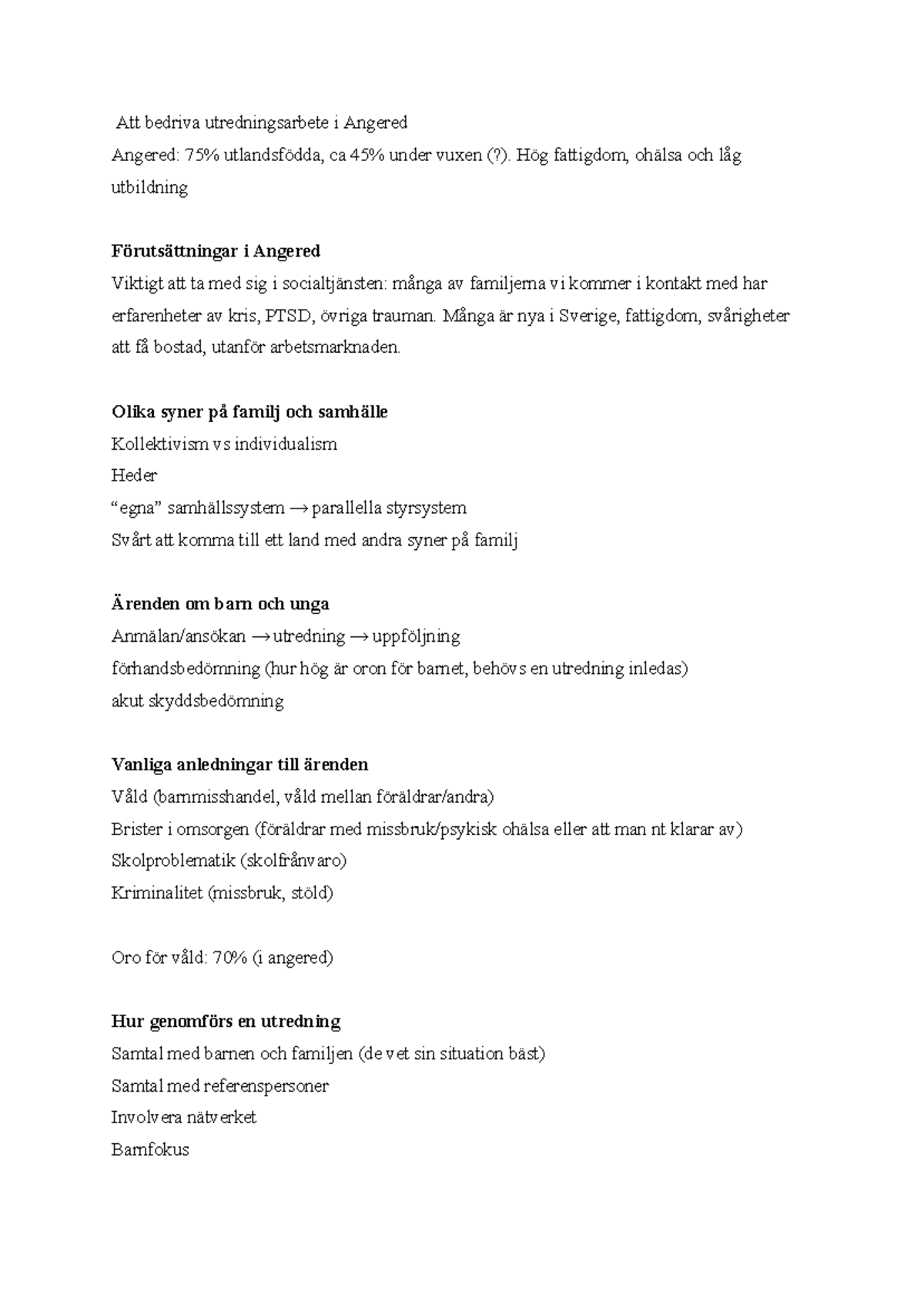02-09 Utredningsarbete i Angered: Förutsättningar och Metoder - Studocu