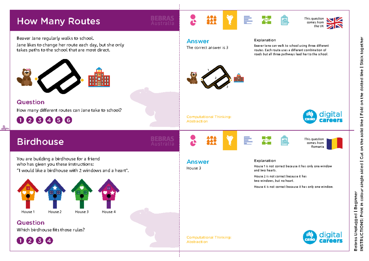 Bebras Unplugged: Beginner Routes and Logic Puzzles Guide - Studocu