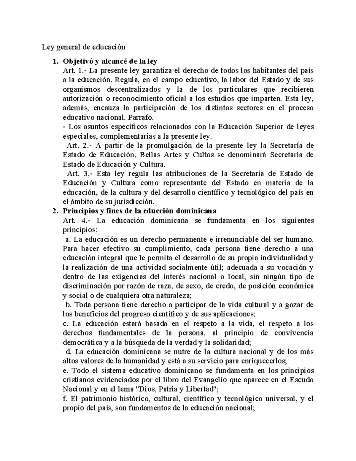 Ley General de Educación: Principios y Estructura de la Educación ...
