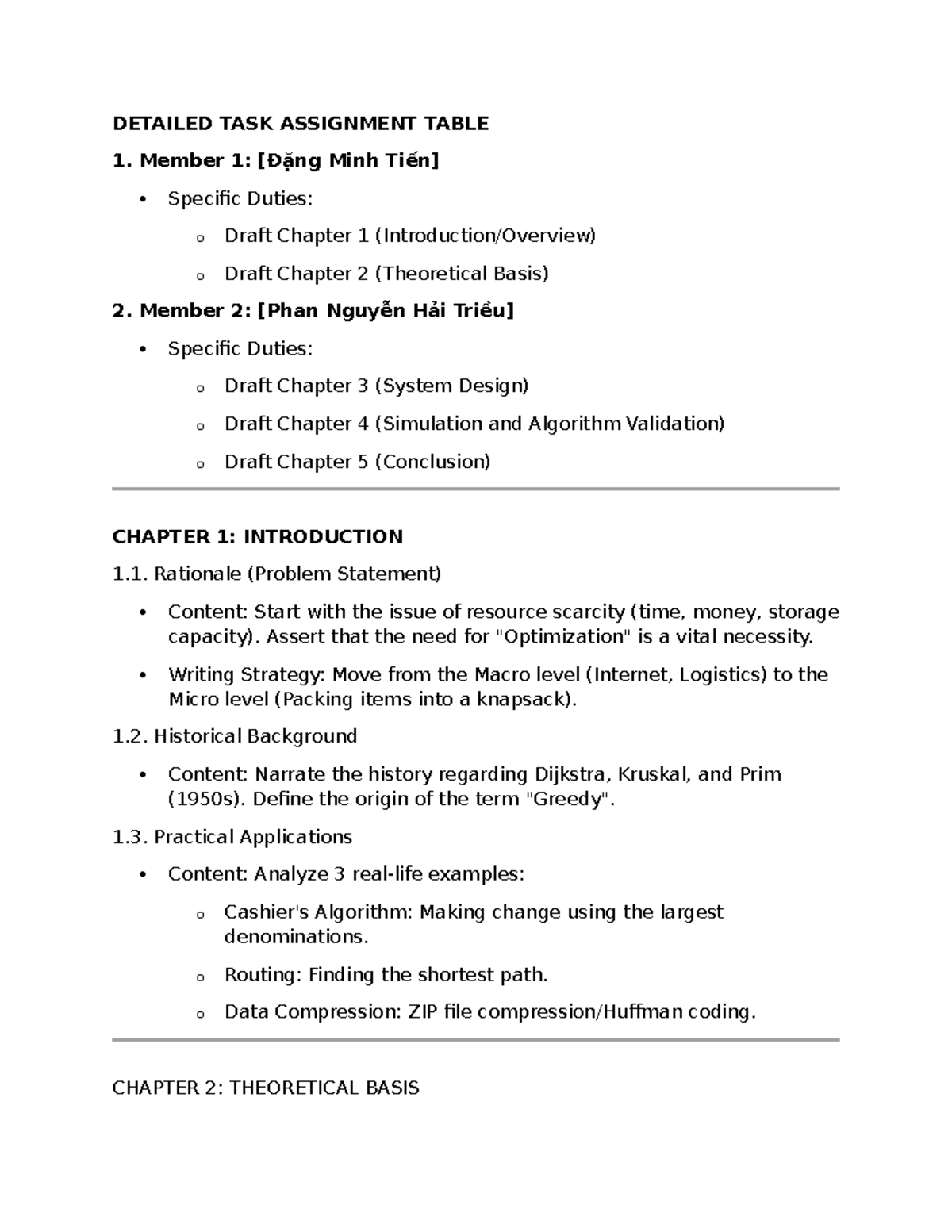 Task Assignment & Chapter Drafts for Project (Course Code) - Studocu