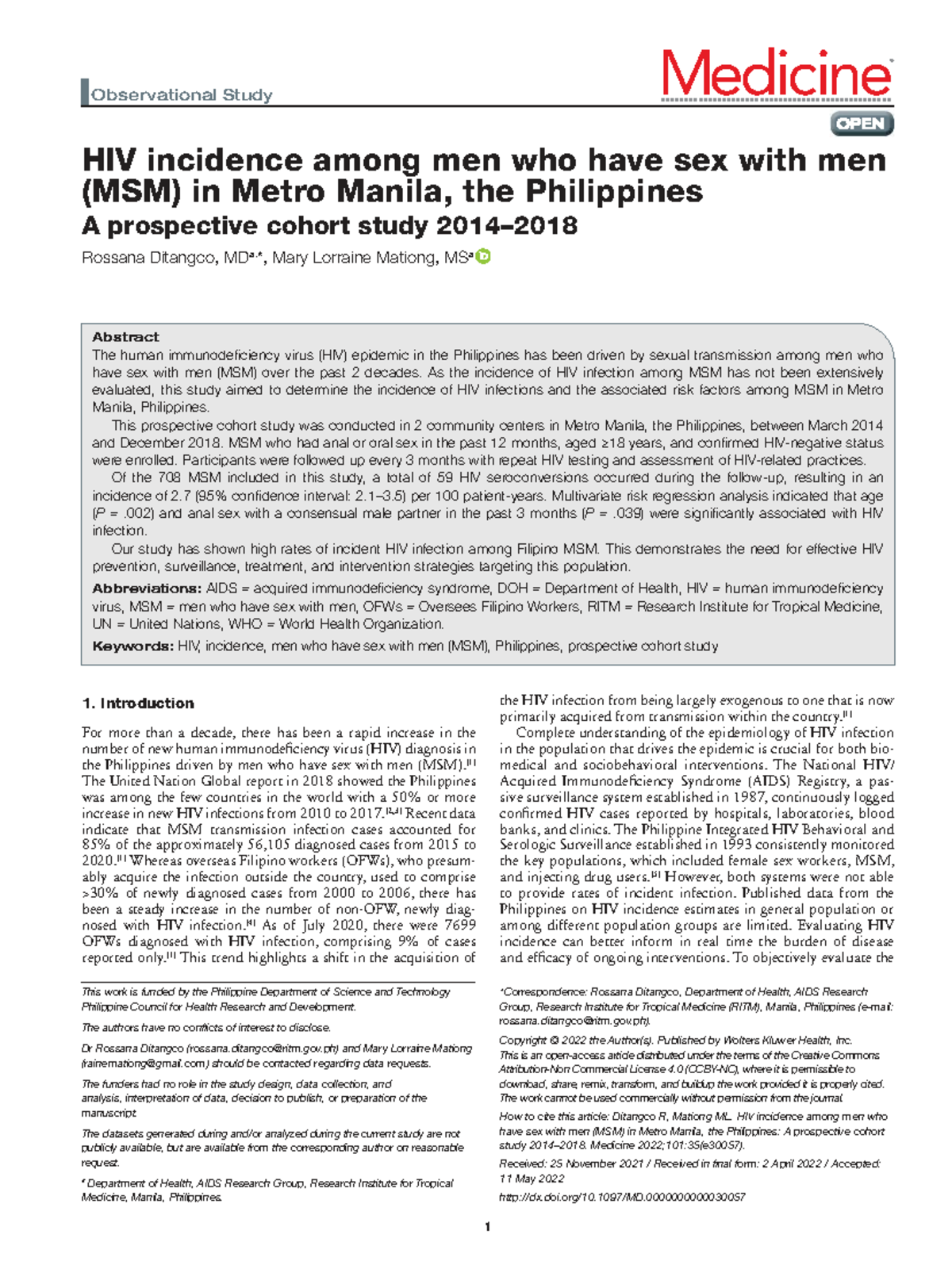 HIV Incidence Among MSM in Metro Manila: A Prospective Cohort Study ...