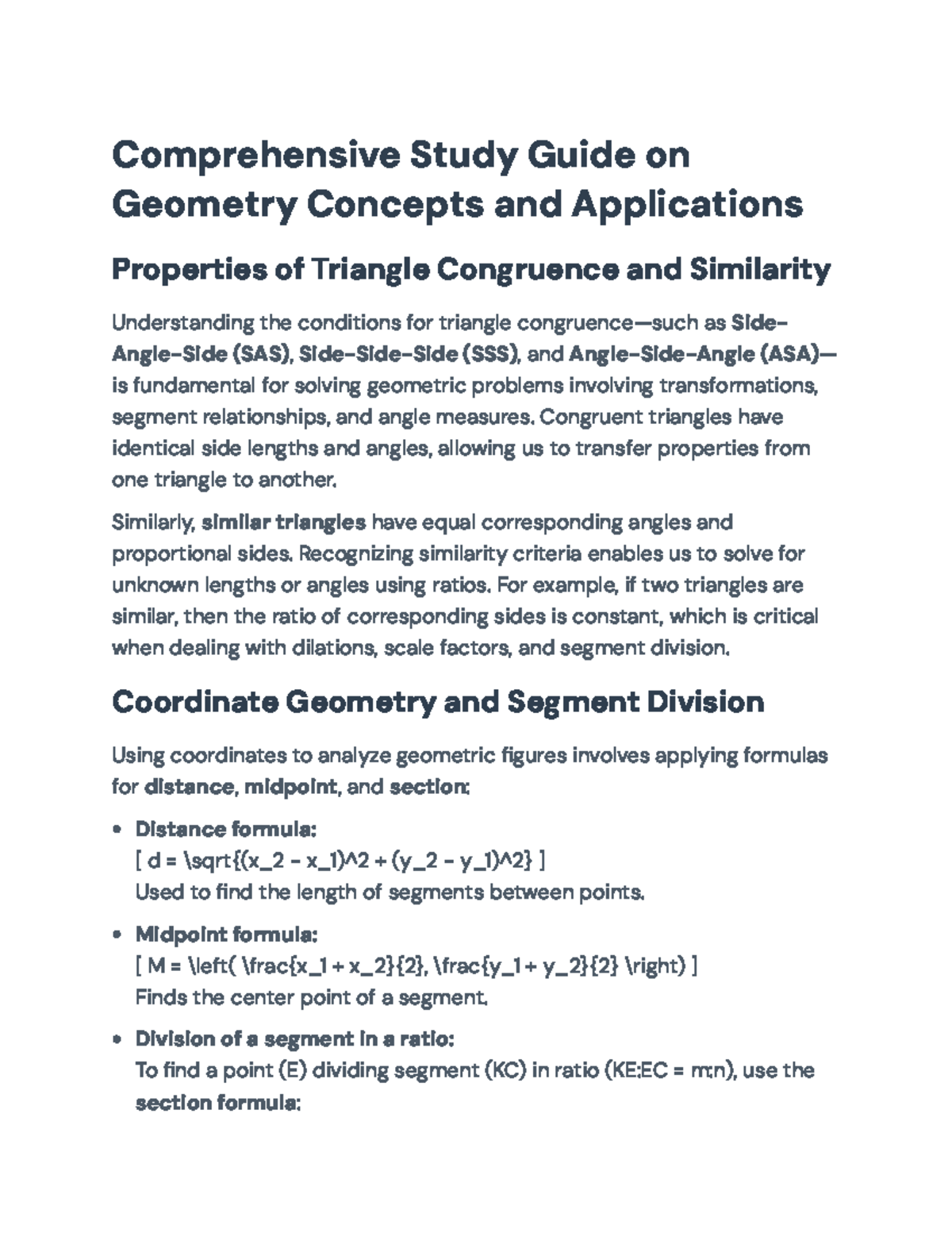 Comprehensive Geometry Study Guide for High School Concepts ...