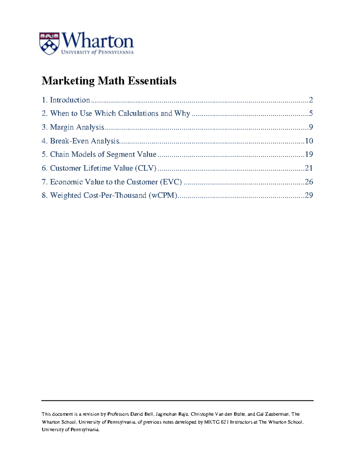 Marketing math help - Nil - This document is a revision by Professors ...