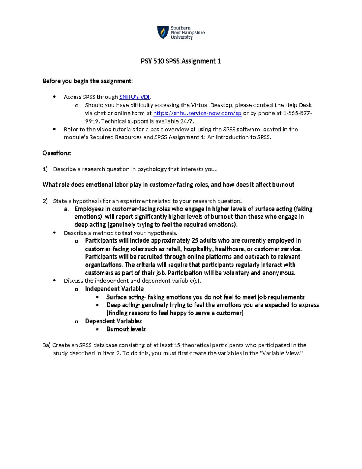 PSY 510 SPSS Assignment 1: Exploring Emotional Labor and Burnout - Studocu