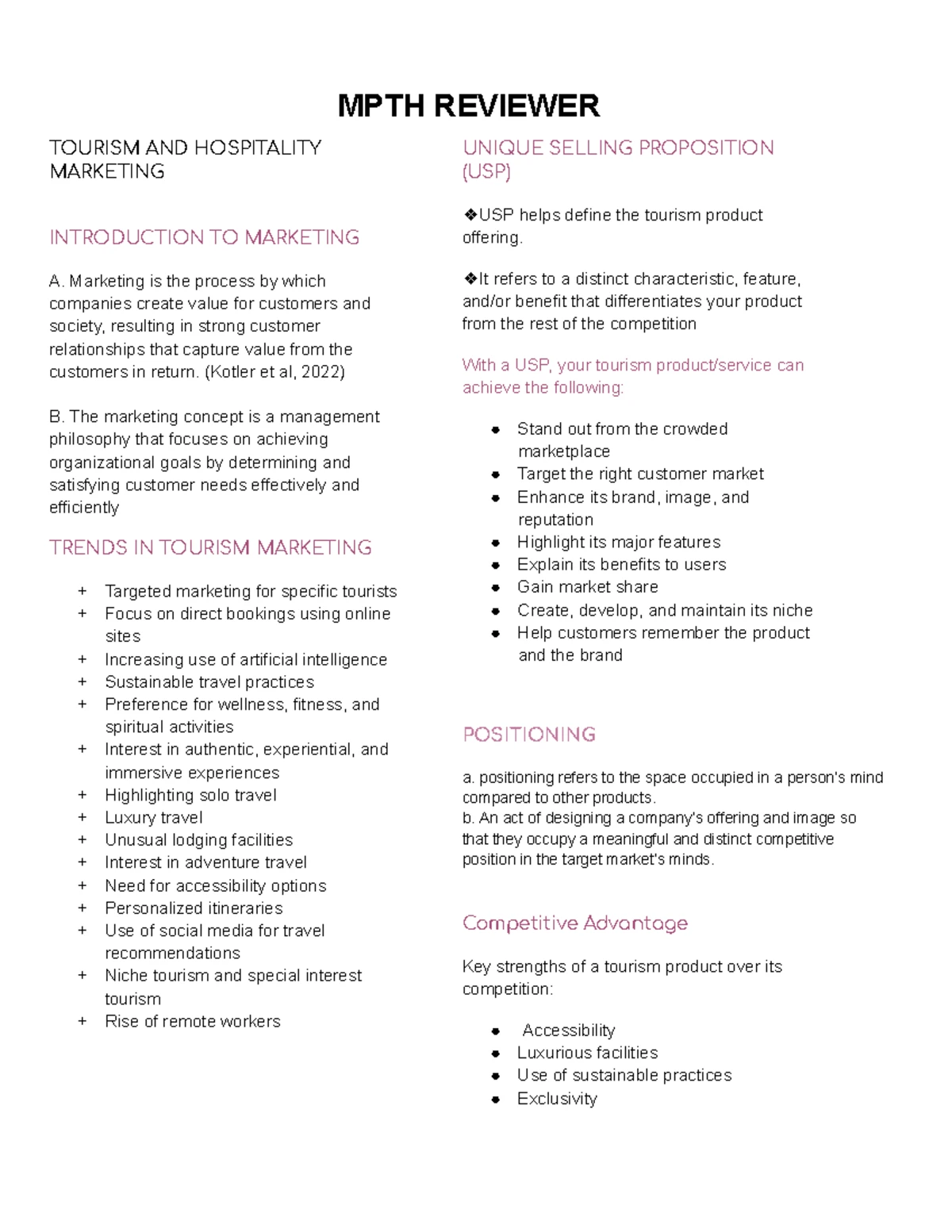 MPTH midterms reviewer - Google Docs - MICRO PERSPECTIVE OF TOURISM AND ...