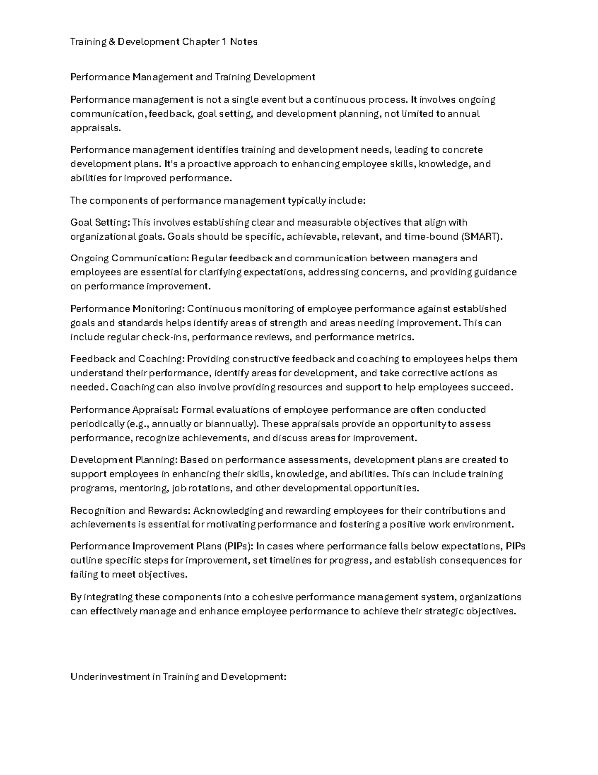 Training & Development - Chapter 1 Notes for Effective Performance ...