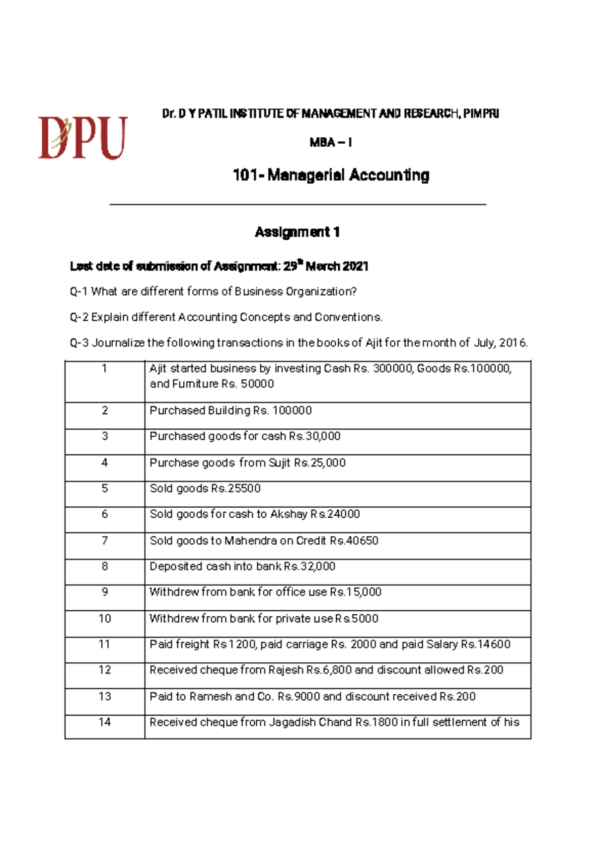 MBA-I 101 - Managerial Accounting Assignment 1 Guide - Studocu