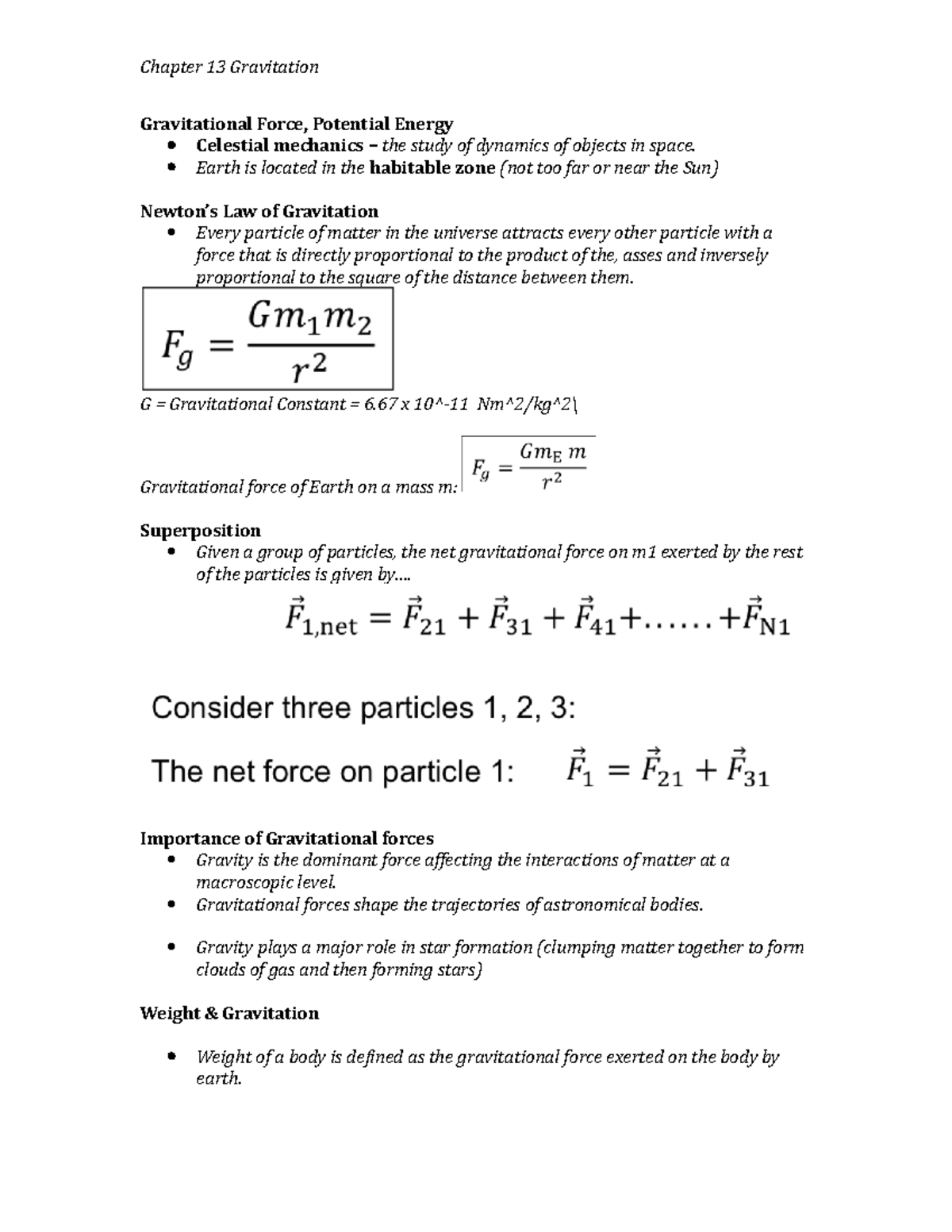 Chapter 13: Gravitational Force & Potential Energy Overview - Studocu