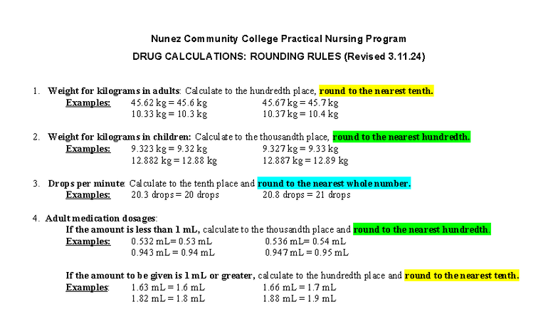 Nunez Community College PN Program: Drug Calculations Rounding Rules ...