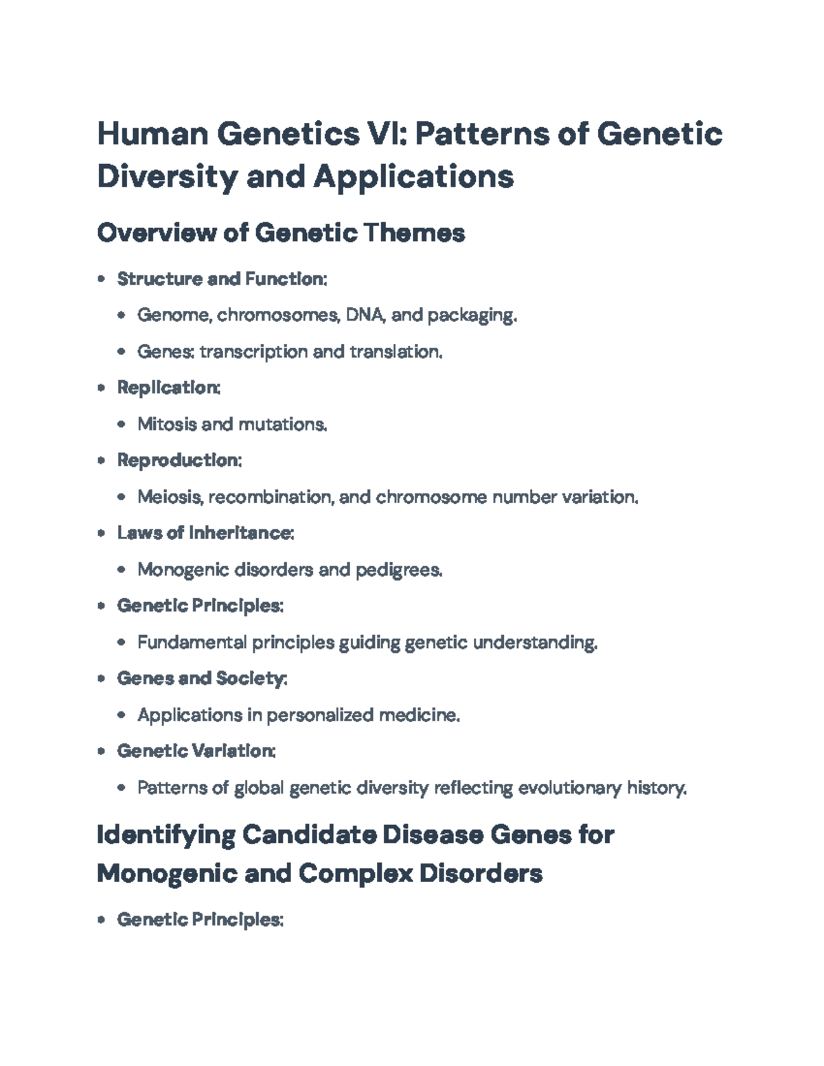 Human Genetics VI: Genetic Diversity and Applications Overview - Human ...