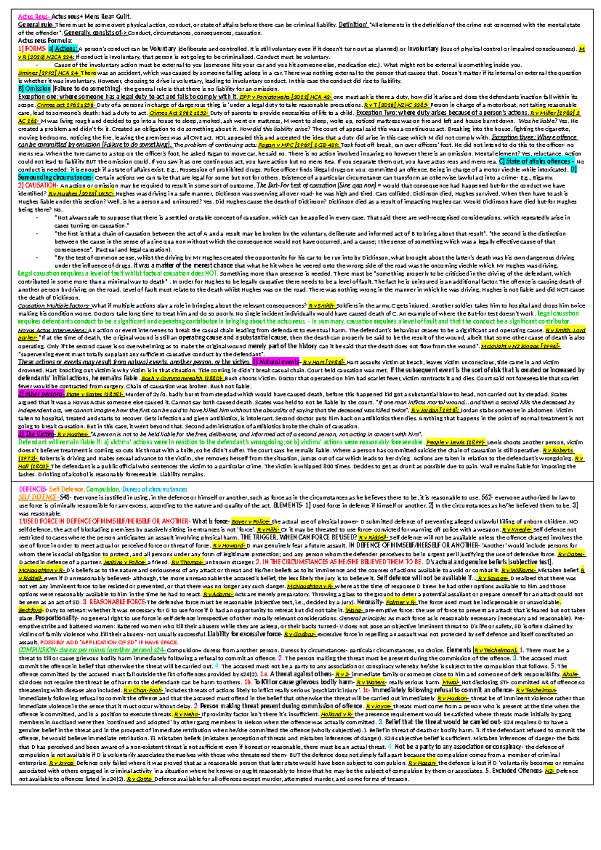 Criminal Law Cheat Sheet: Actus Reus, Mens Rea & Causation Concepts ...
