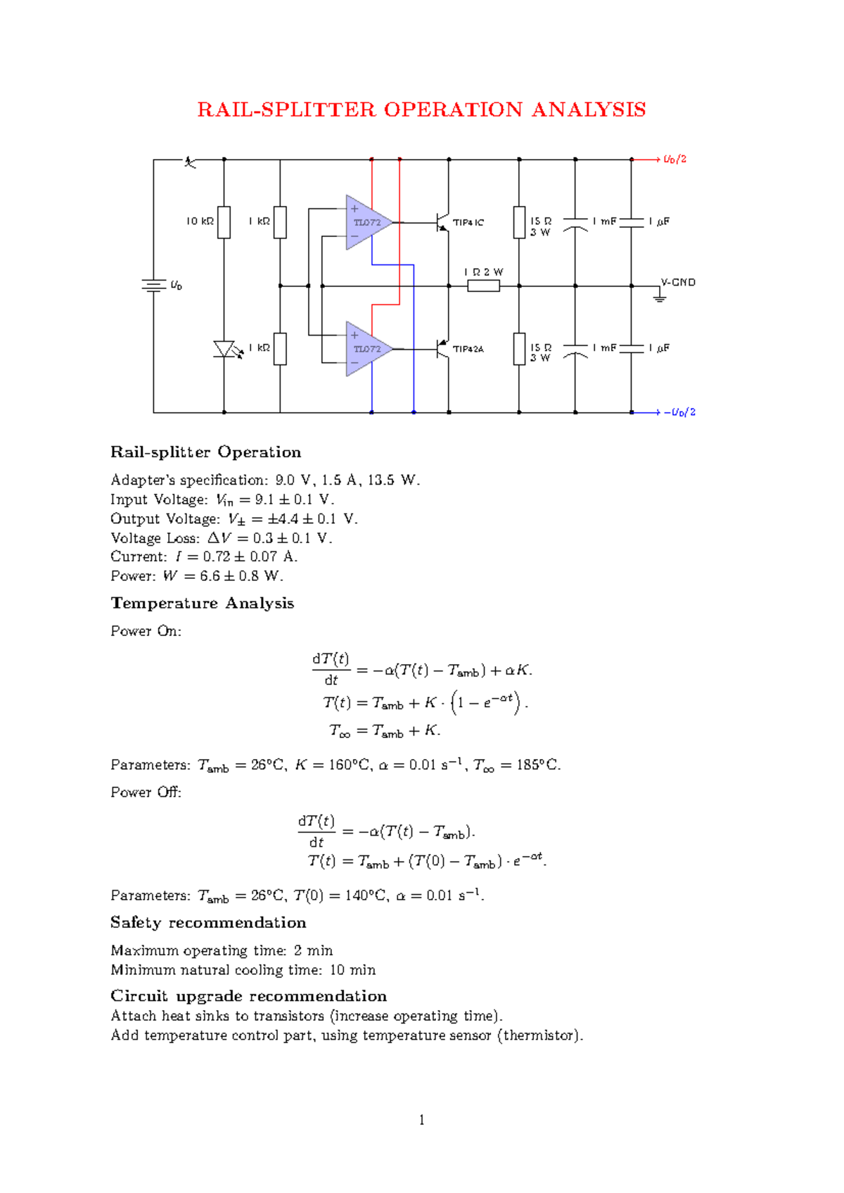Operation Analysis of Rail Splitter Circuit - U0 10 kΩ TL072 - Studocu
