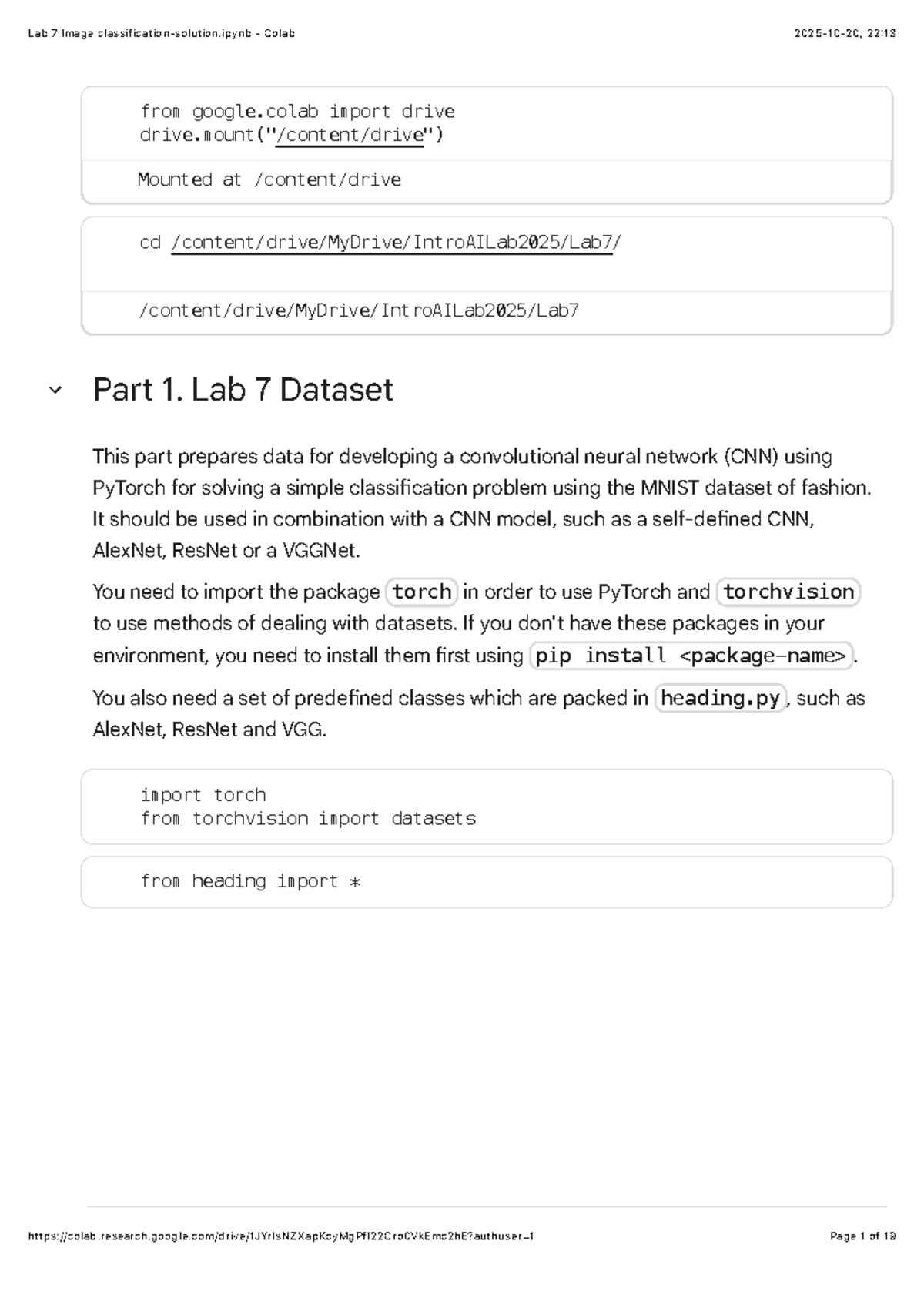 Lab 7: CNN Implementation with PyTorch on Fashion MNIST Dataset - Studocu