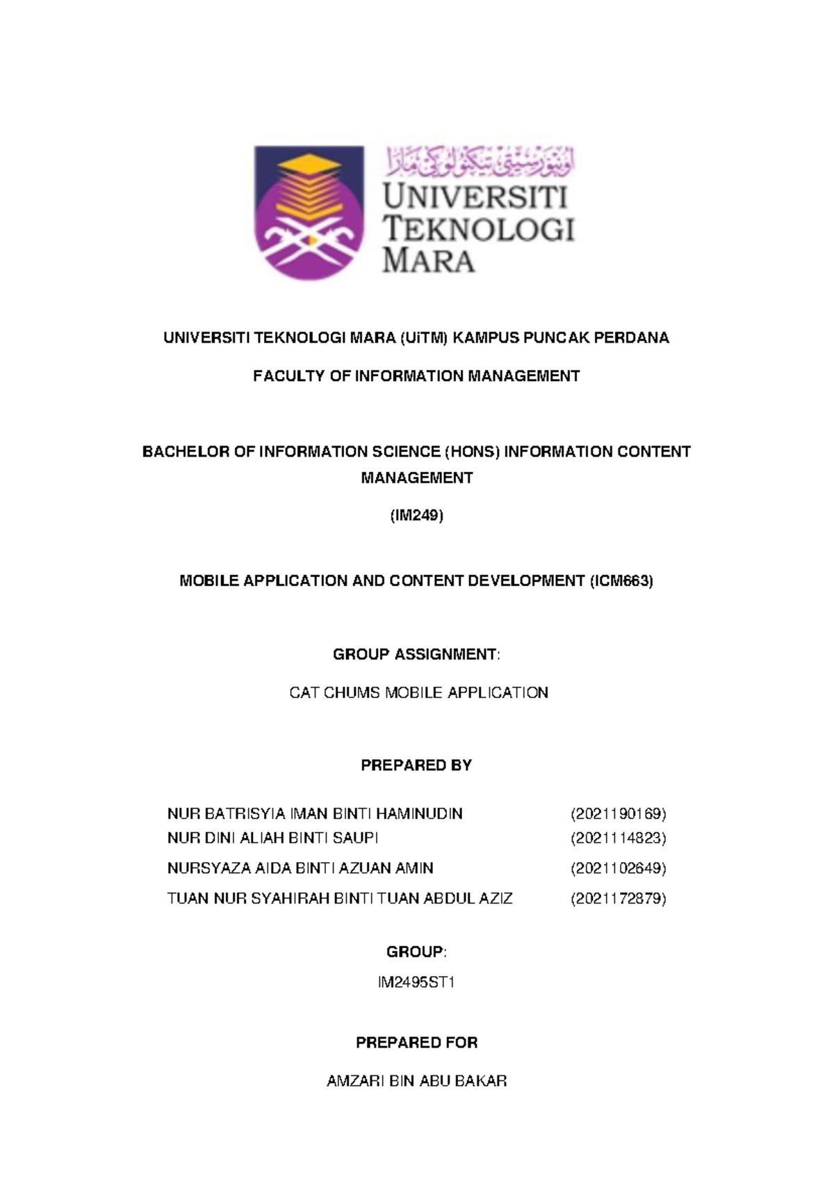 Group Assignment Mobile Application AND Content Development (ICM661 ...
