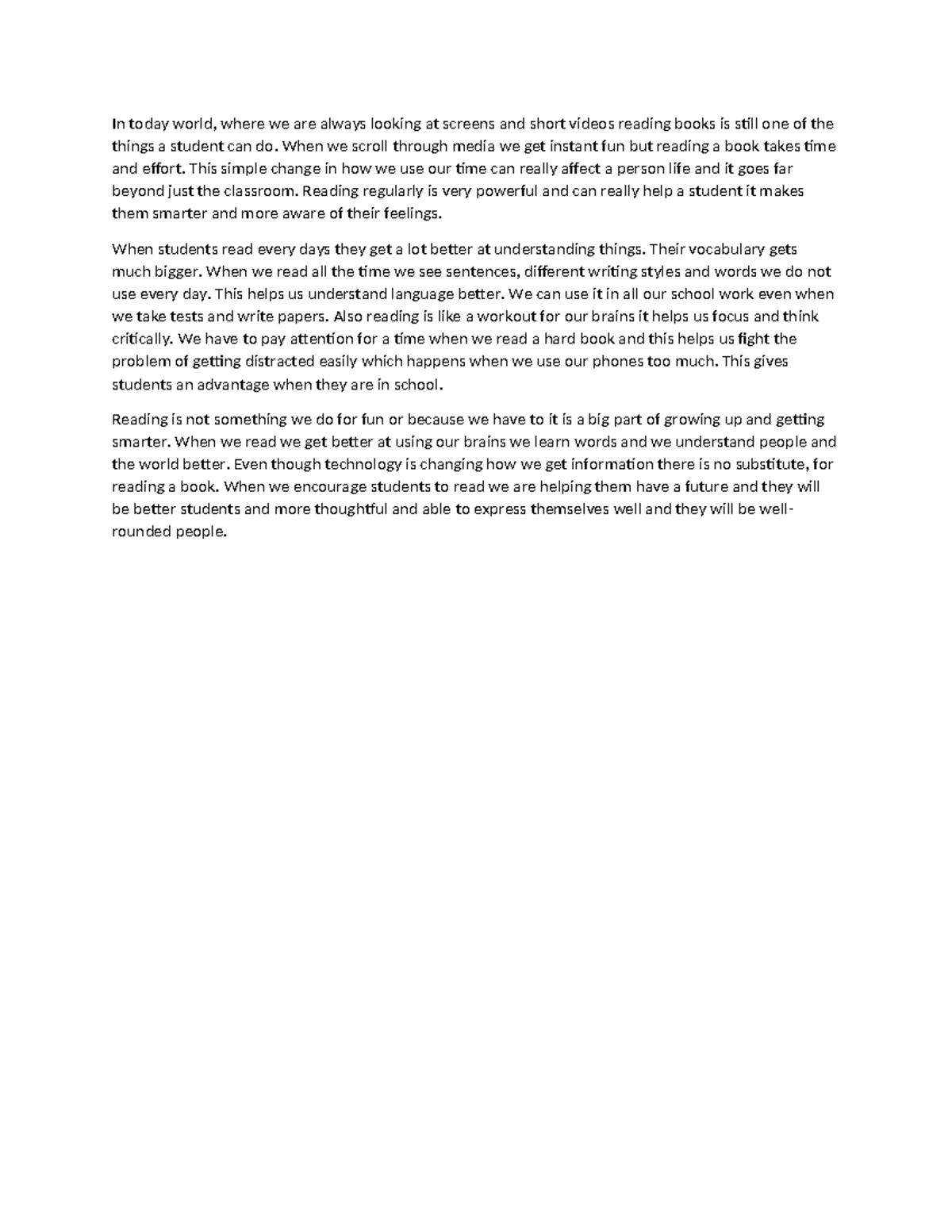 Wri4 - The Importance of Reading for Student Success - Studocu