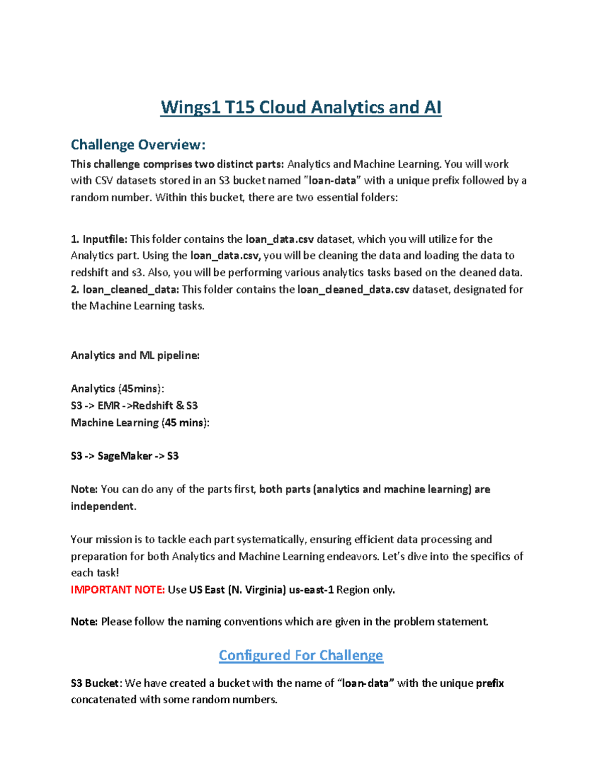 Wings1 T15 Cloud analytics and AI challenge overview and tasks - Document Preview
