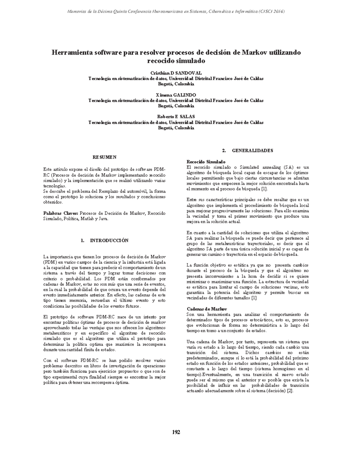 Software PDMRC: Decisiones de Markov con Recocido Simulado (CISCI 2016 ...