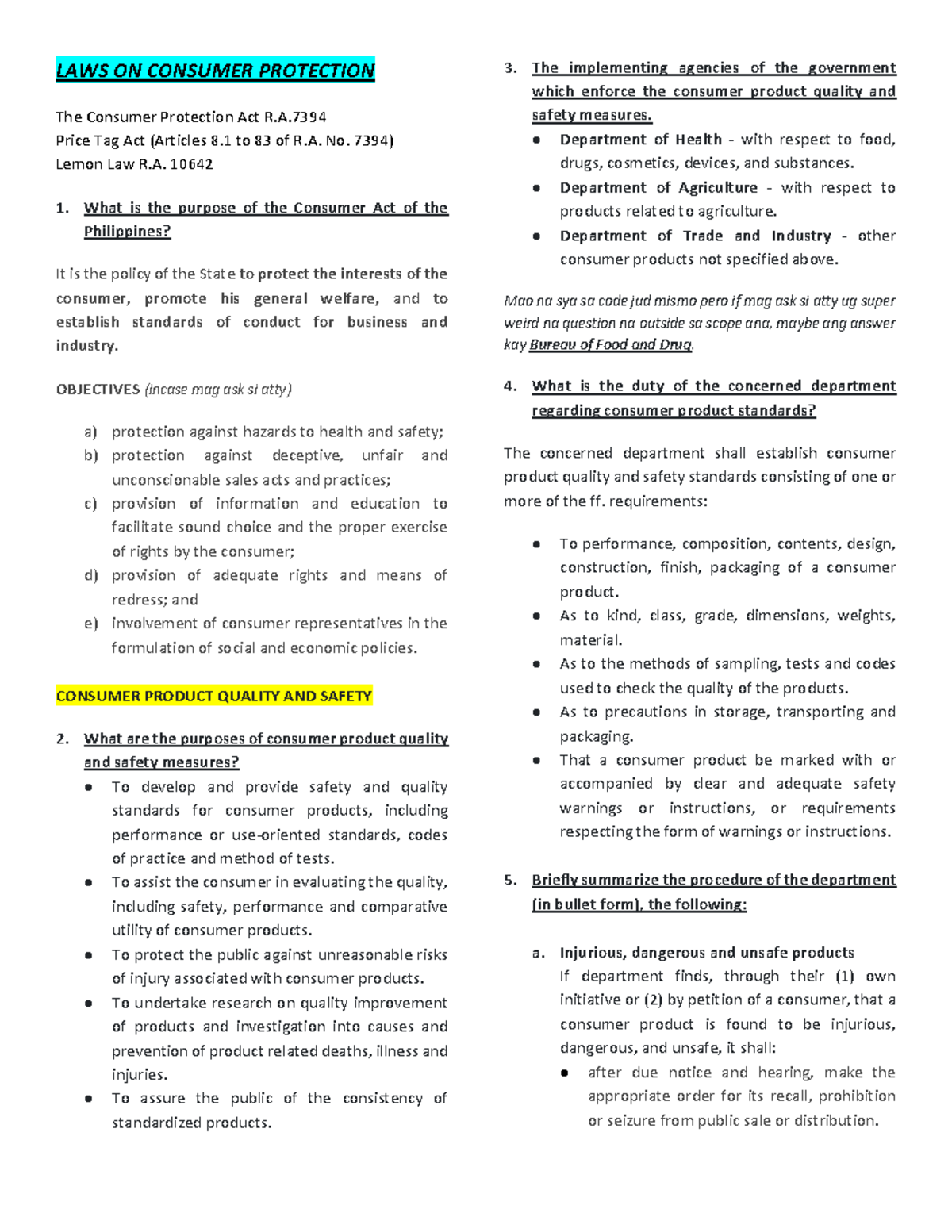 Consumer Protection Act: Key Laws and Objectives Explained - Studocu