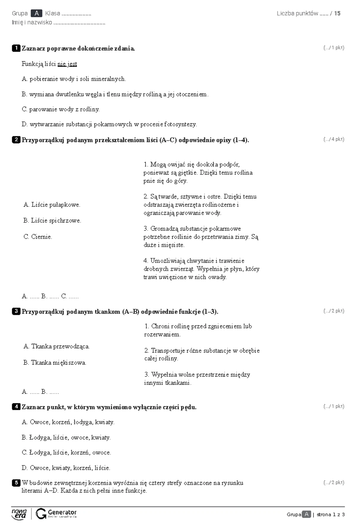 Test diagnostyczny z języka angielskiego dla klasy III - Szkoła