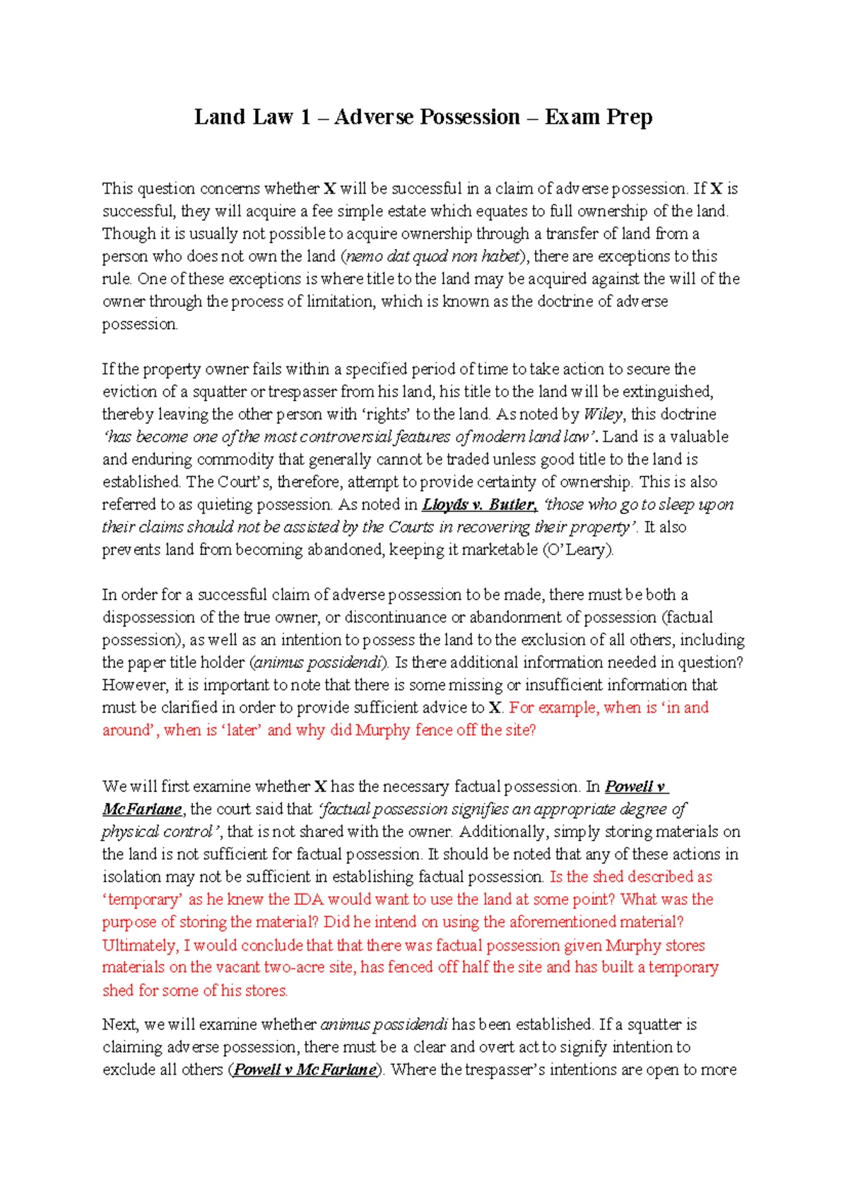 Adverse Possession: Key Cases and Principles in Property Law - Studocu