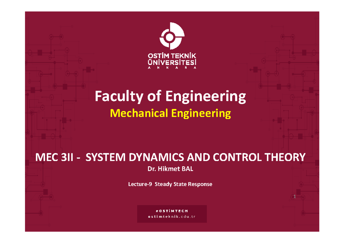 MEC 301 Lecture 09: Steady State Response Overview - Studocu