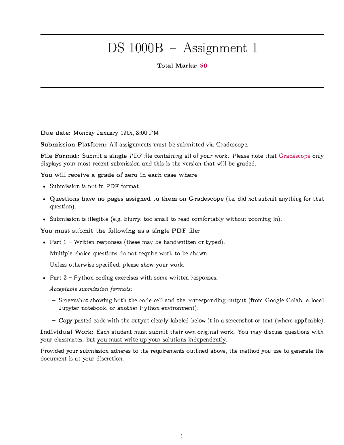 DS1000B A1 - Data Science Assignment 1 Guidelines and Requirements ...