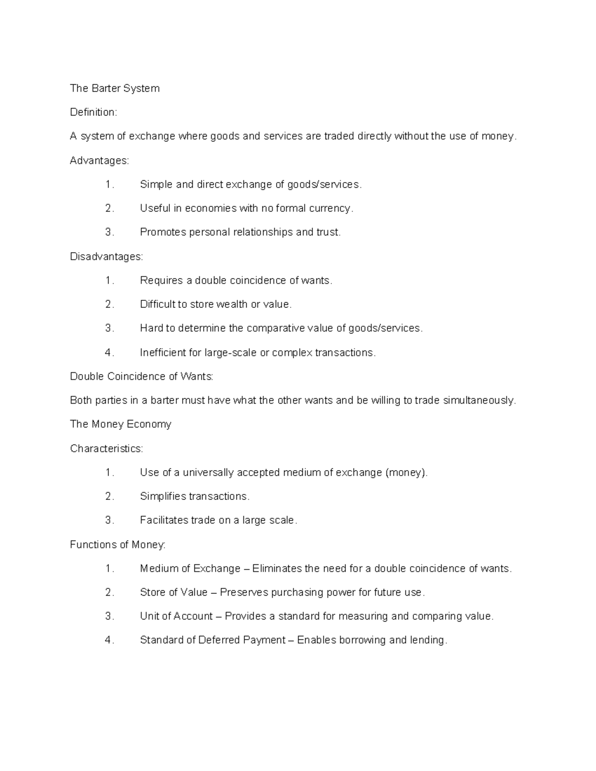 POB Notes - Barter System & Economic Structures Overview - Studocu